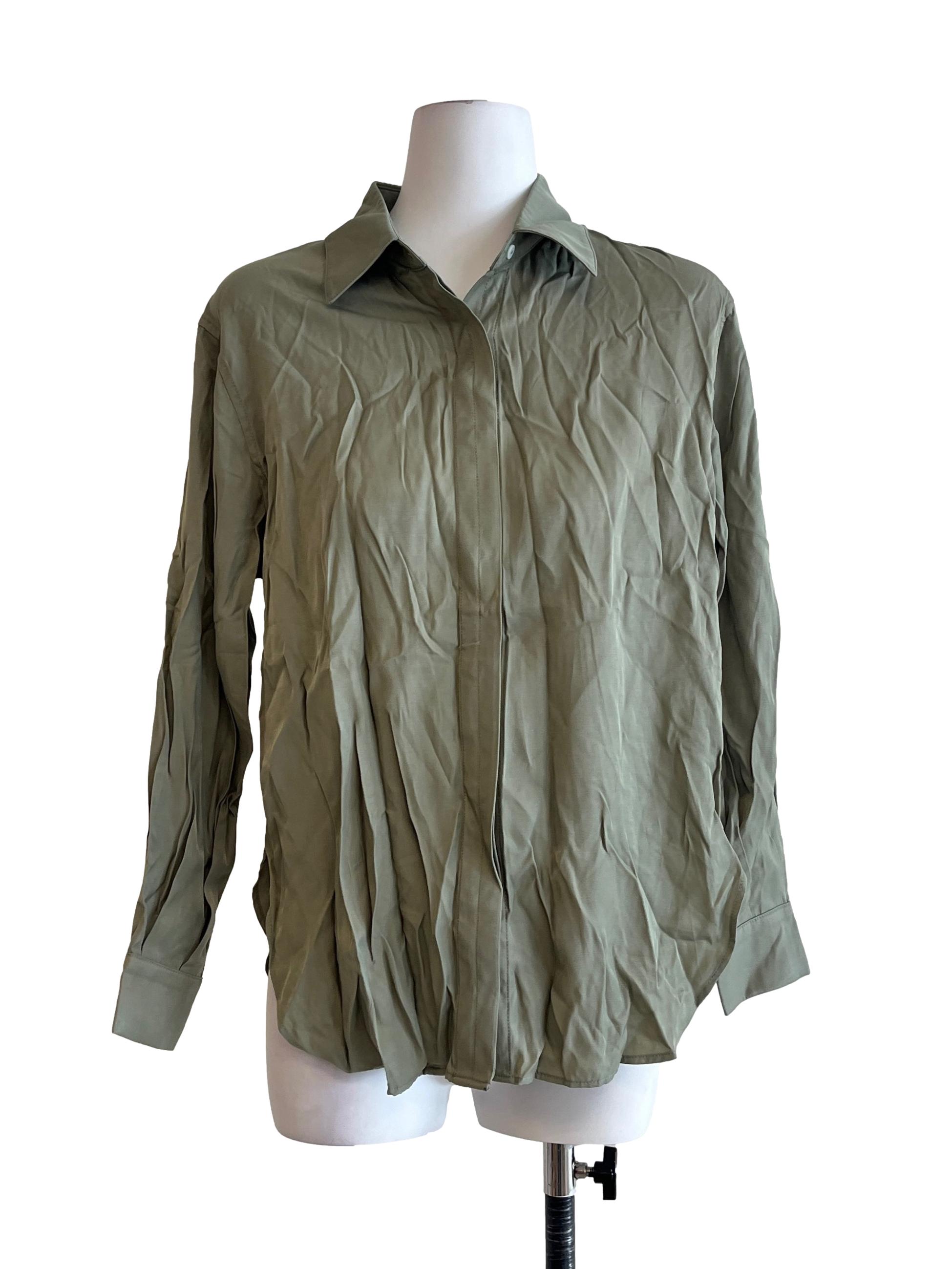 Green Button-Down Rayon Shirt OSN