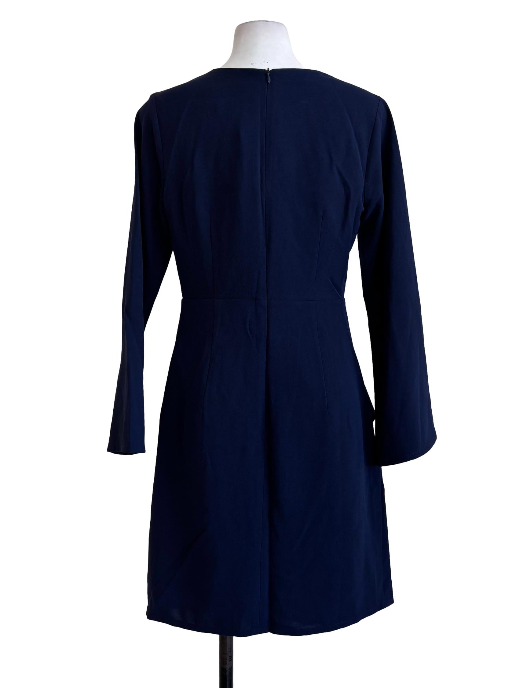 Navy Blue Long Sleeve Surplice Dress
