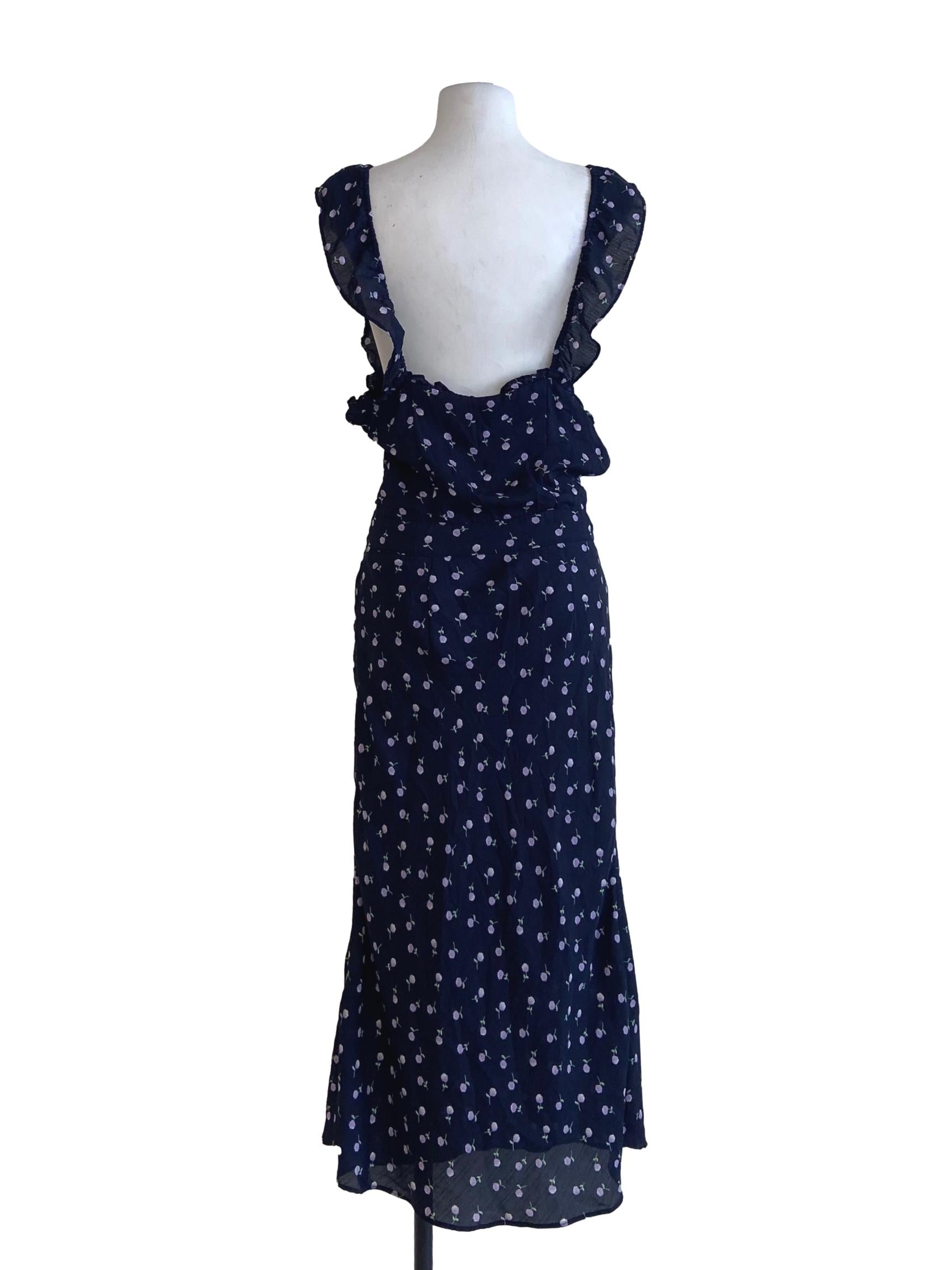 Navy Blue Floral Sleeveless A-Line Dress