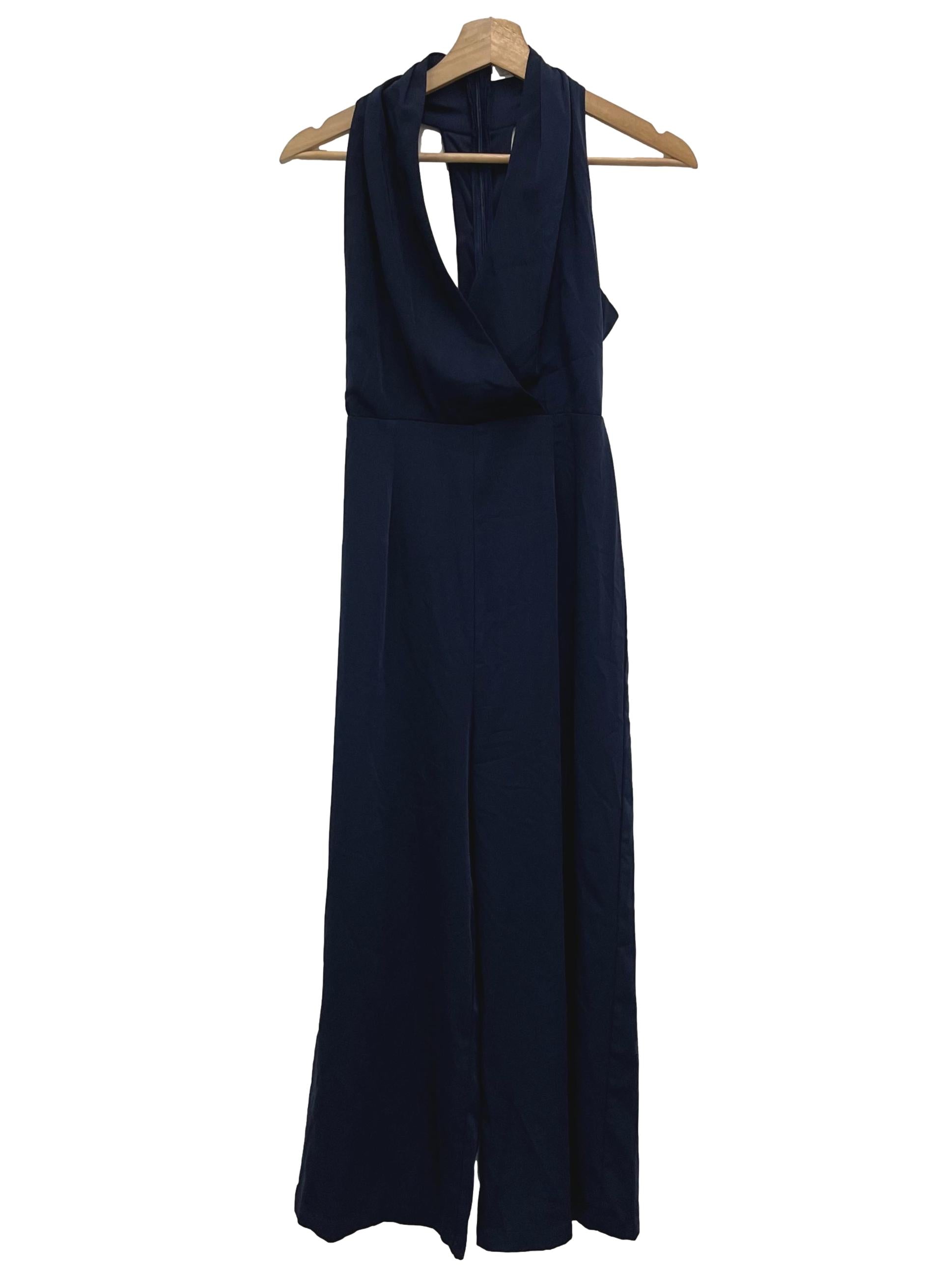 Navy Blue V-Neck Plunge Jumpsuit