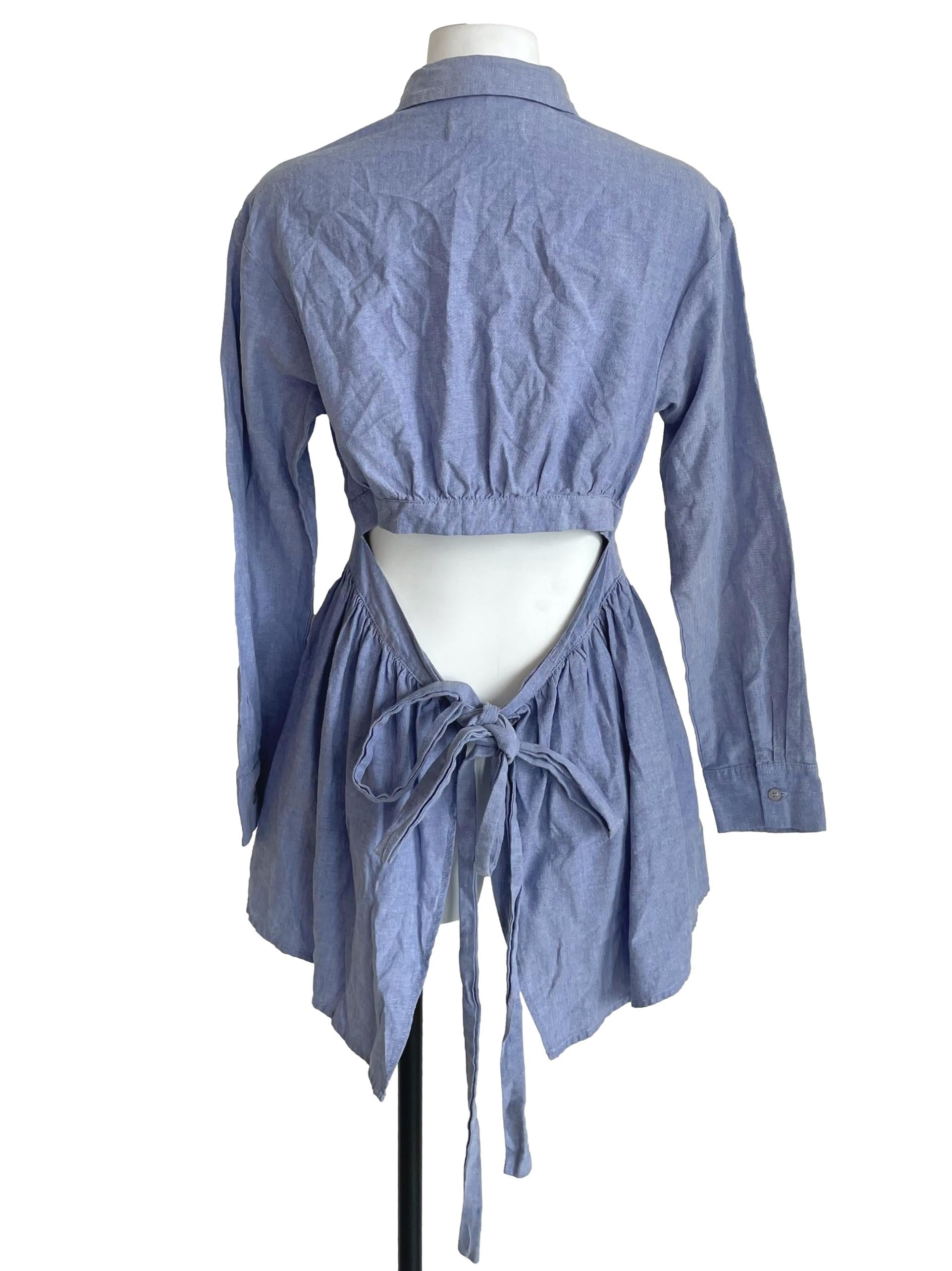 Light Blue Open Back Wrap Shirt