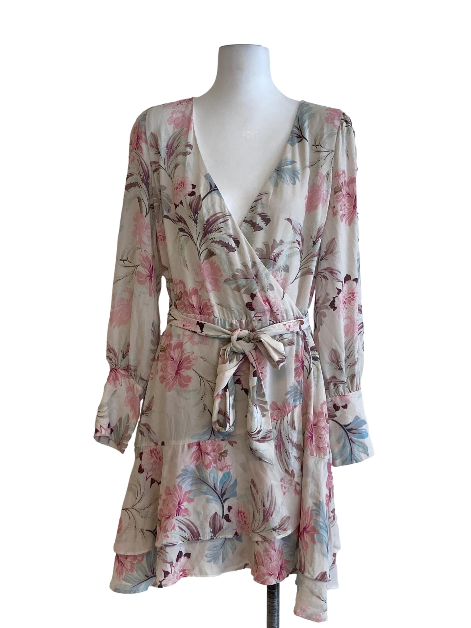 White Floral V-Neck Mini Dress