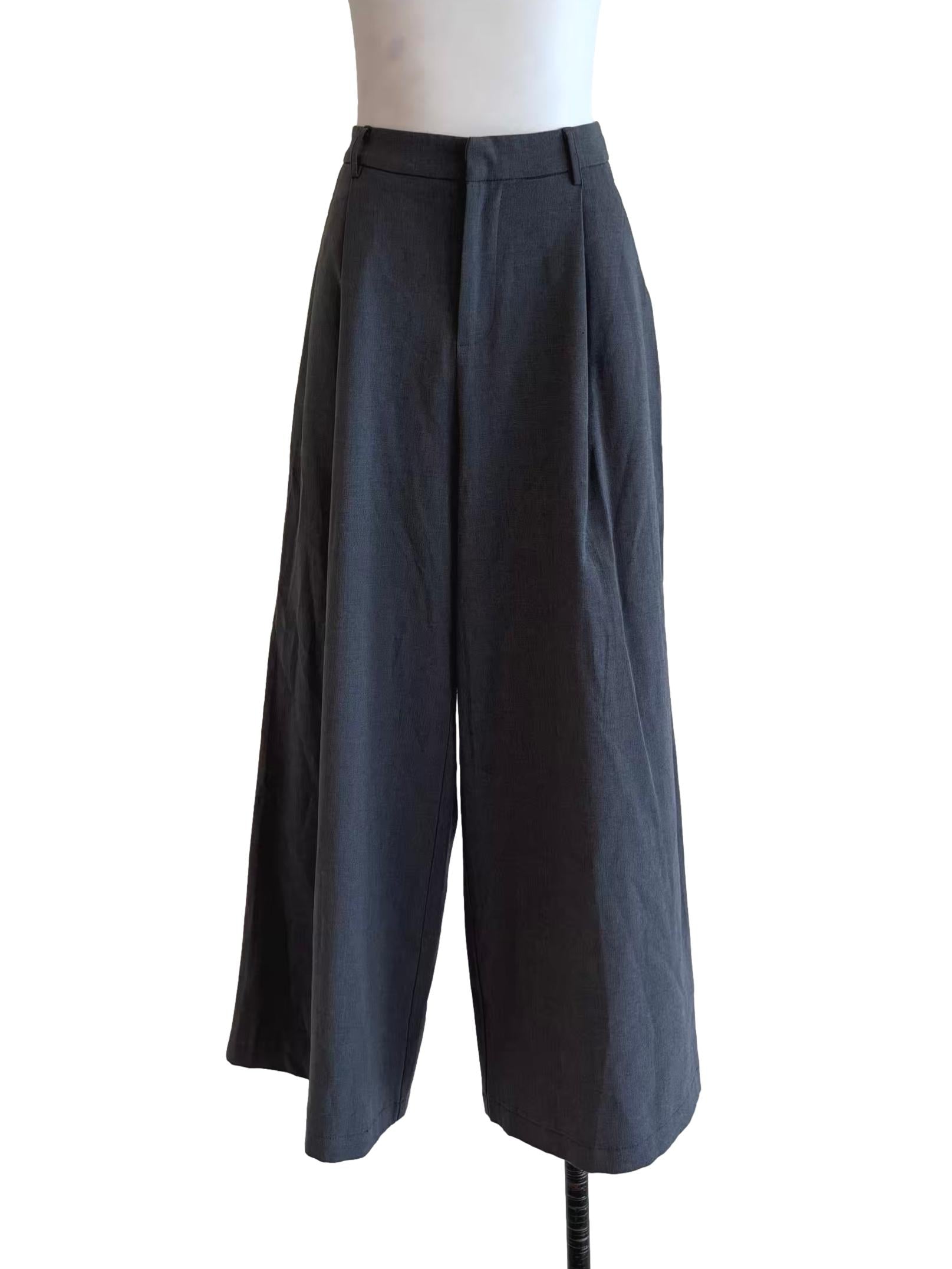Ebony Grey Wide Pleated Slacks