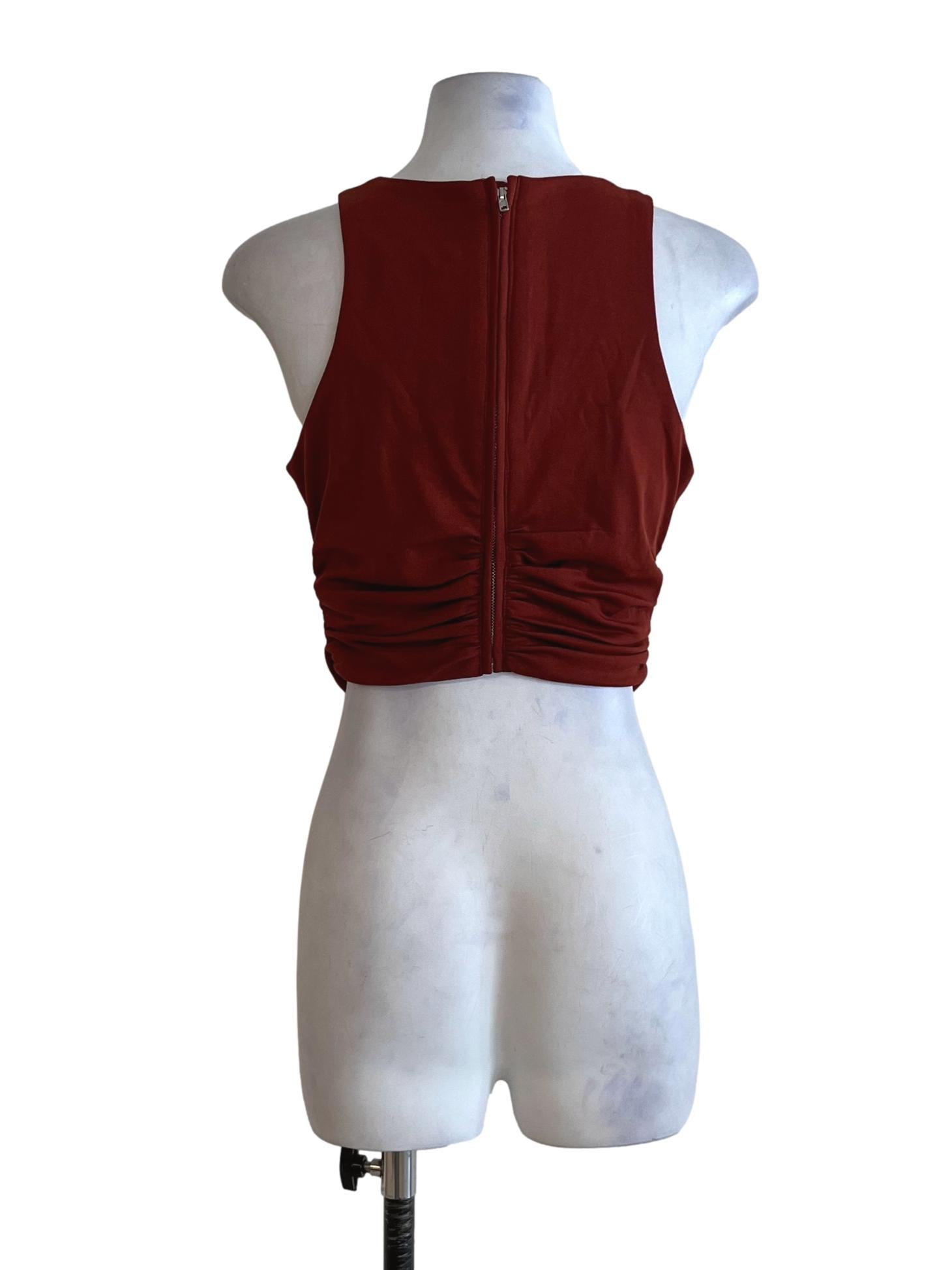 Amber Orange Jewel Neckline Sleeveless Top