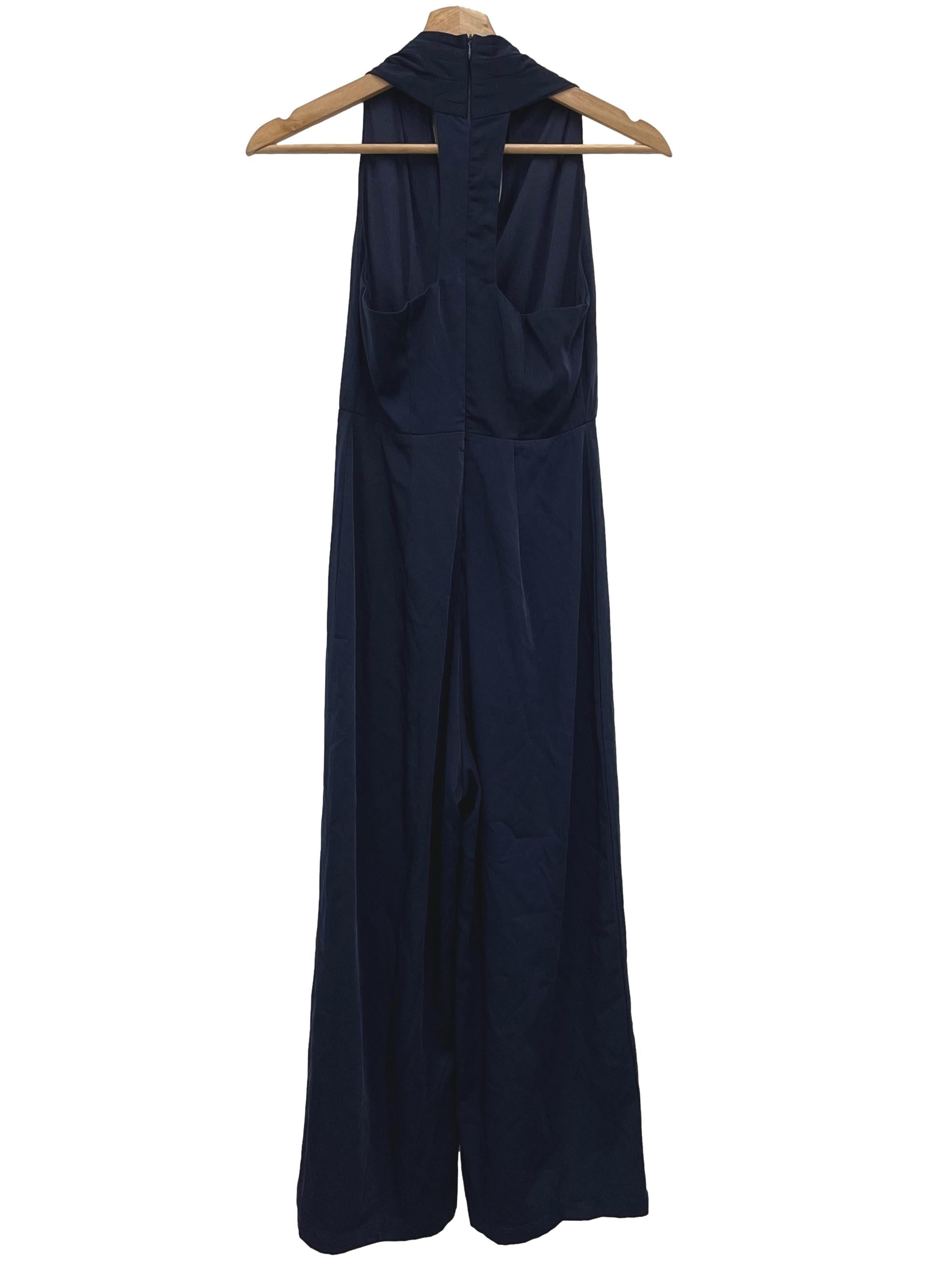 Navy Blue V-Neck Plunge Jumpsuit