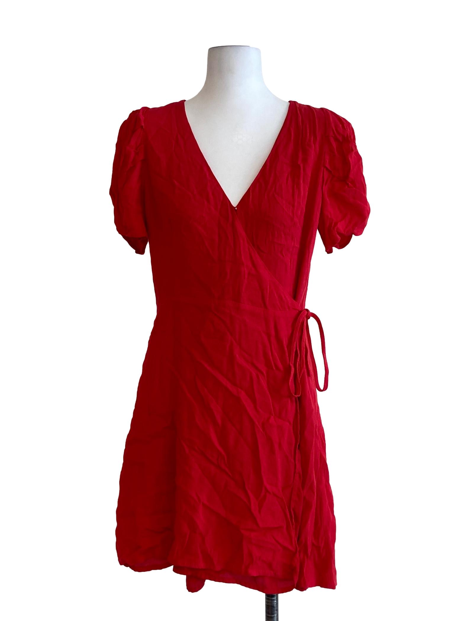 Candy Red V-Neck Wrap Dress