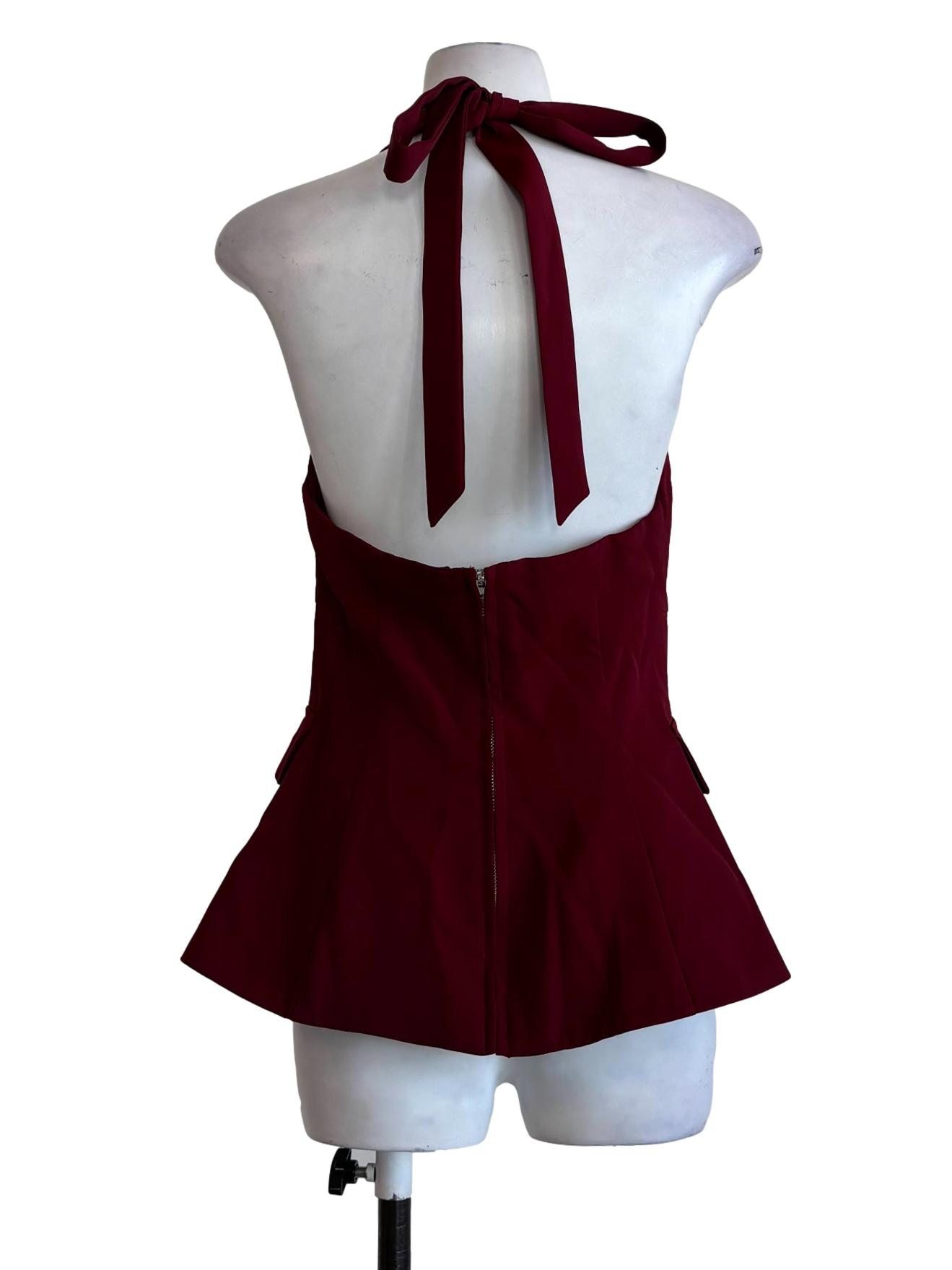 Maroon Flower Button Halter Top