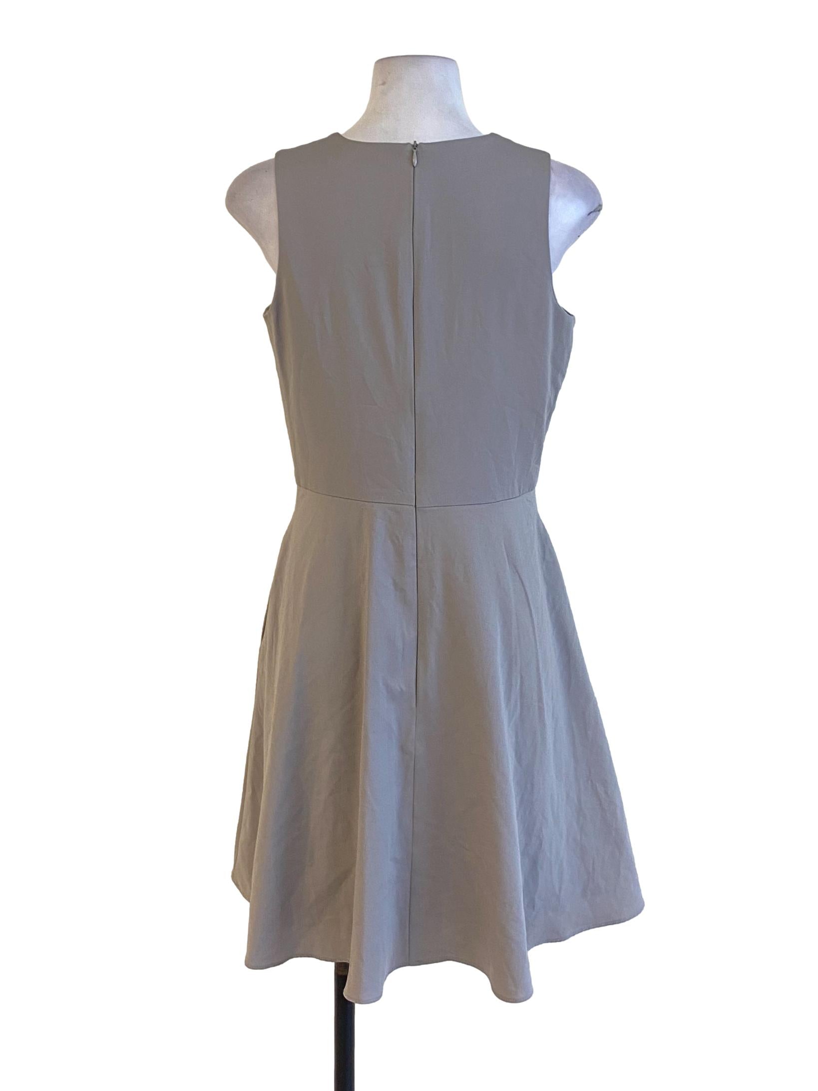 Ash Grey Beaded Round Neck Sleeveless A-Line Dress
