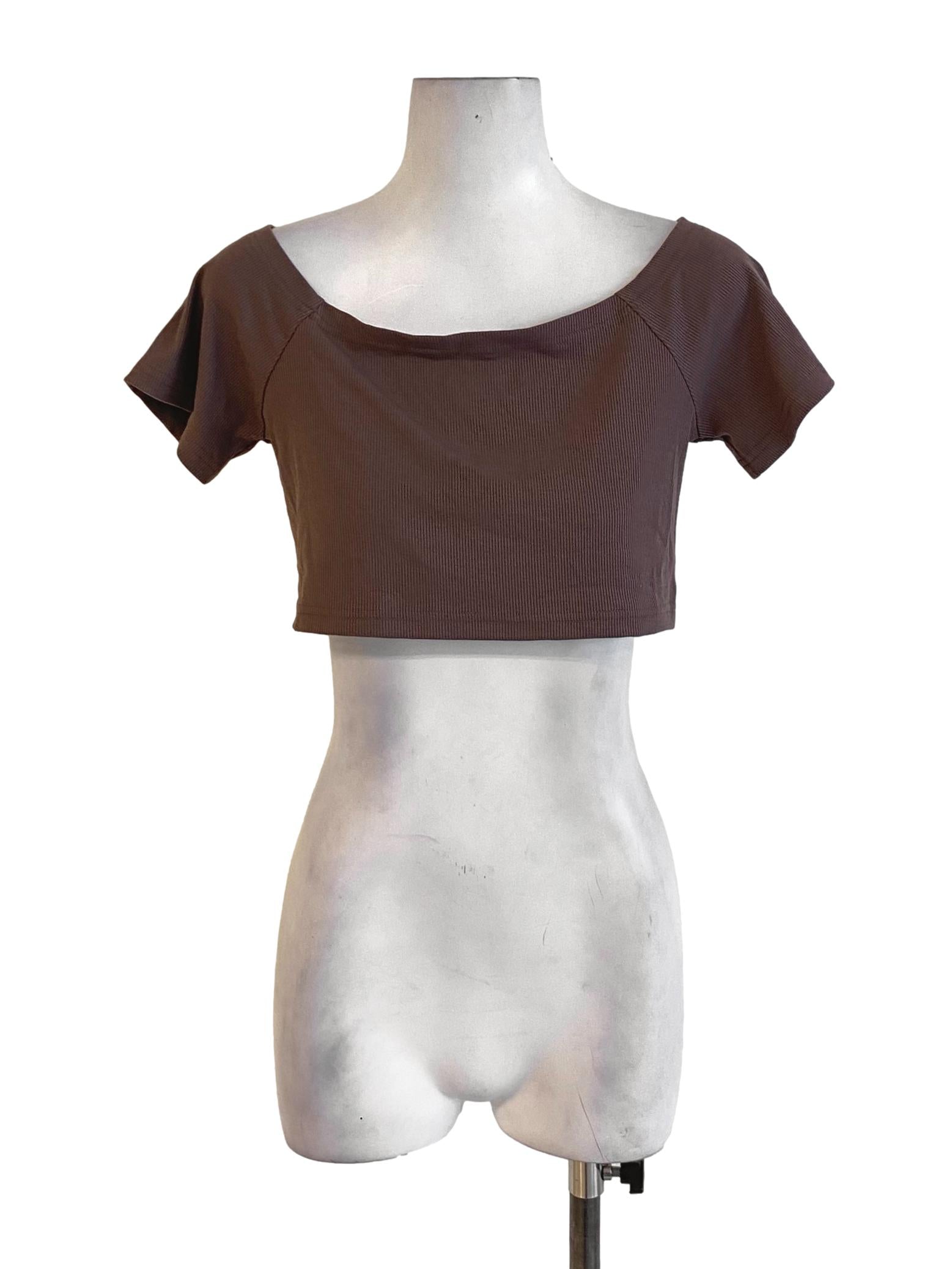 Carob Brown Plain Cropped Waisted T-Shirt