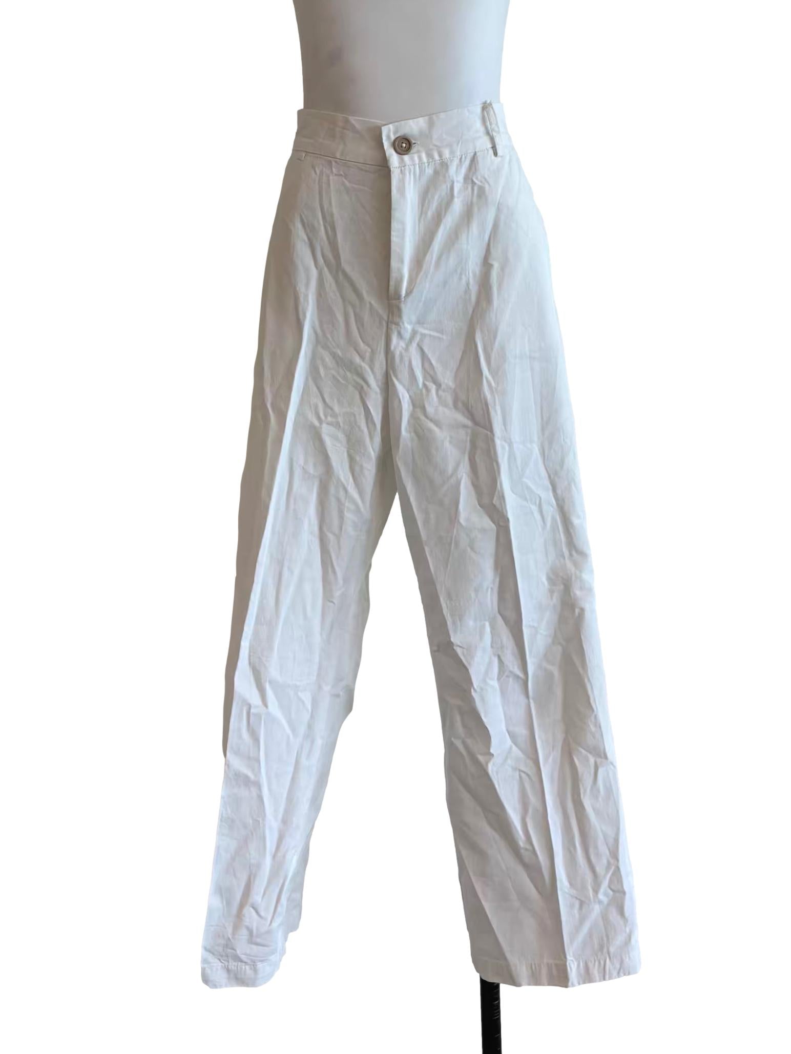 Powder White Straight Cotton Pants