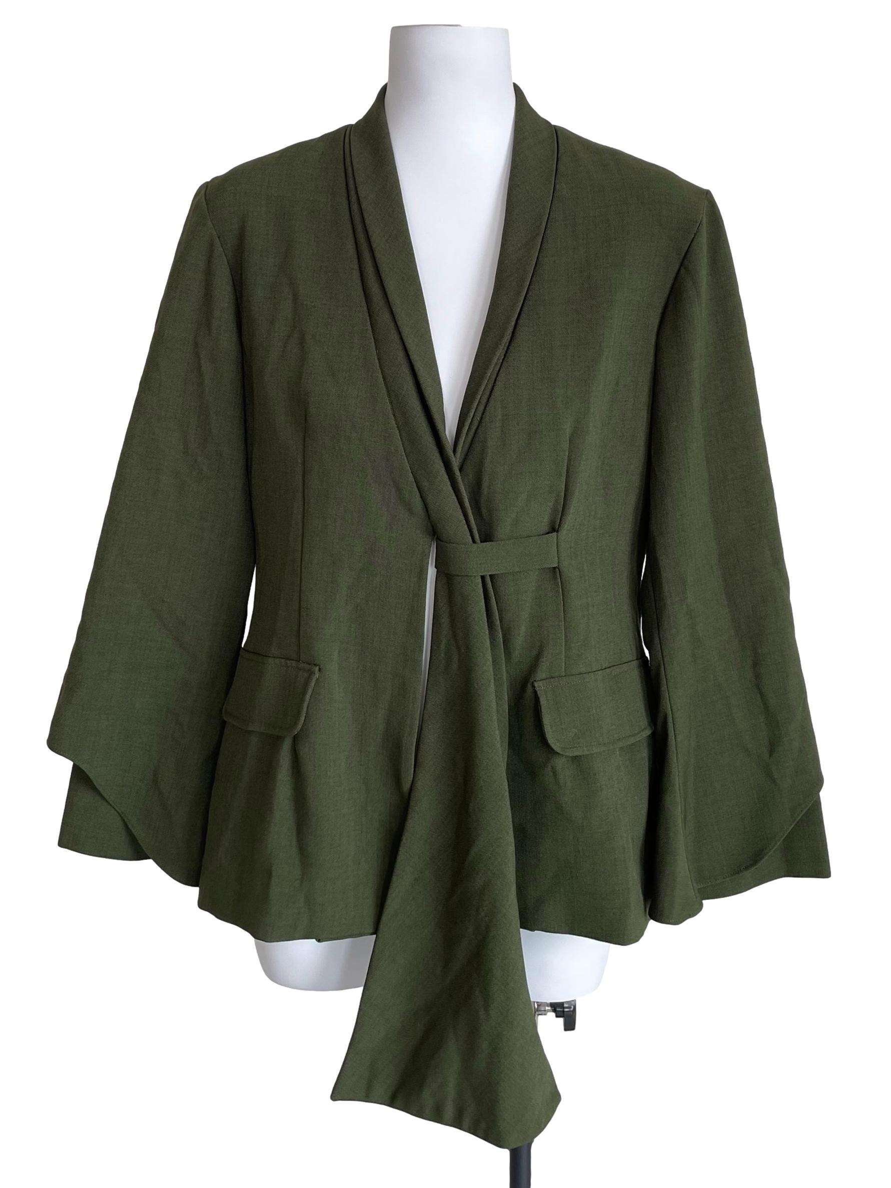 Pickle Green Collar Wrap Blazer