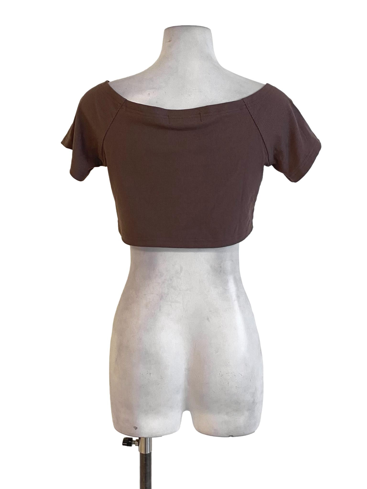 Carob Brown Plain Cropped Waisted T-Shirt