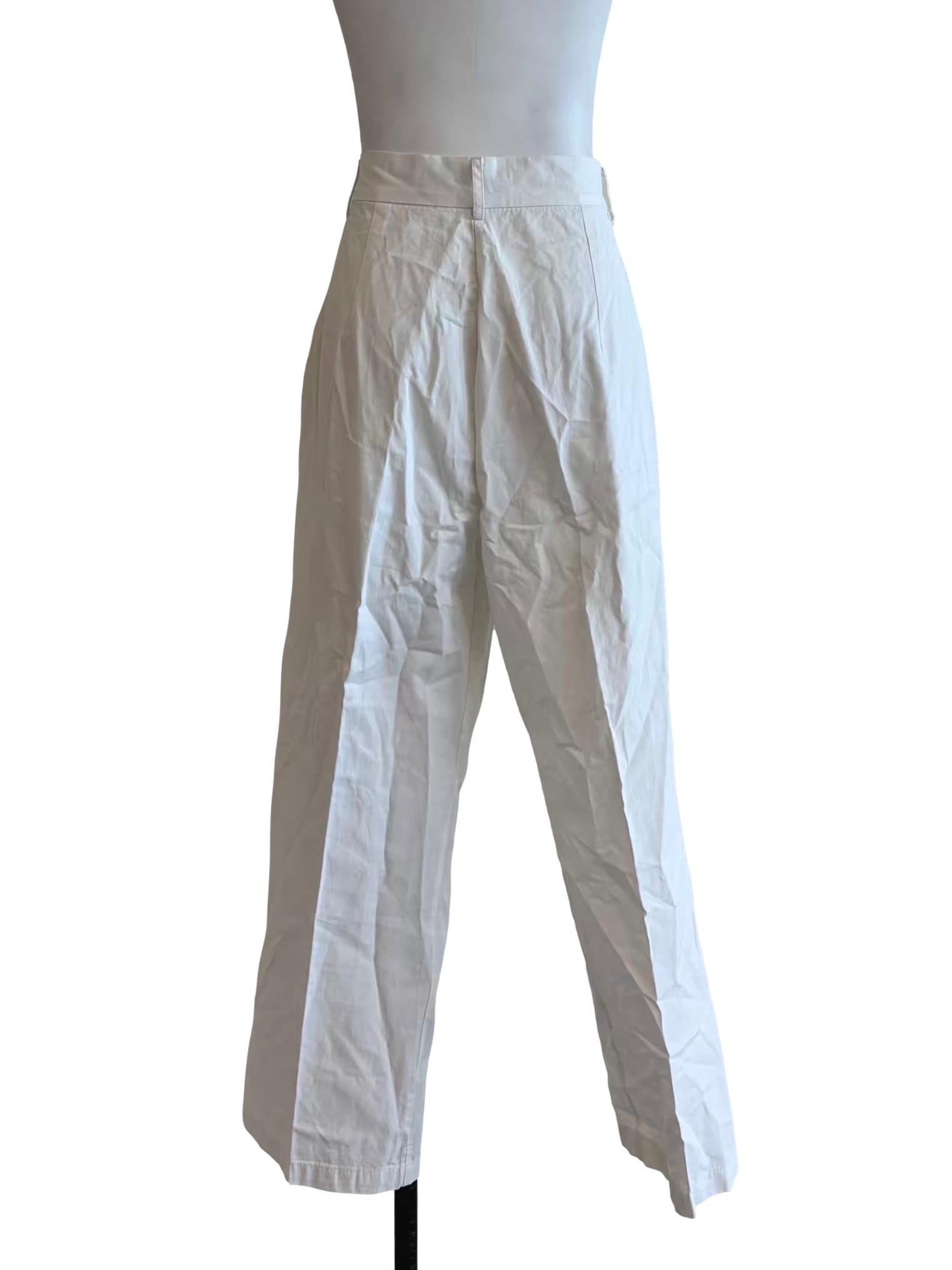 Powder White Straight Cotton Pants