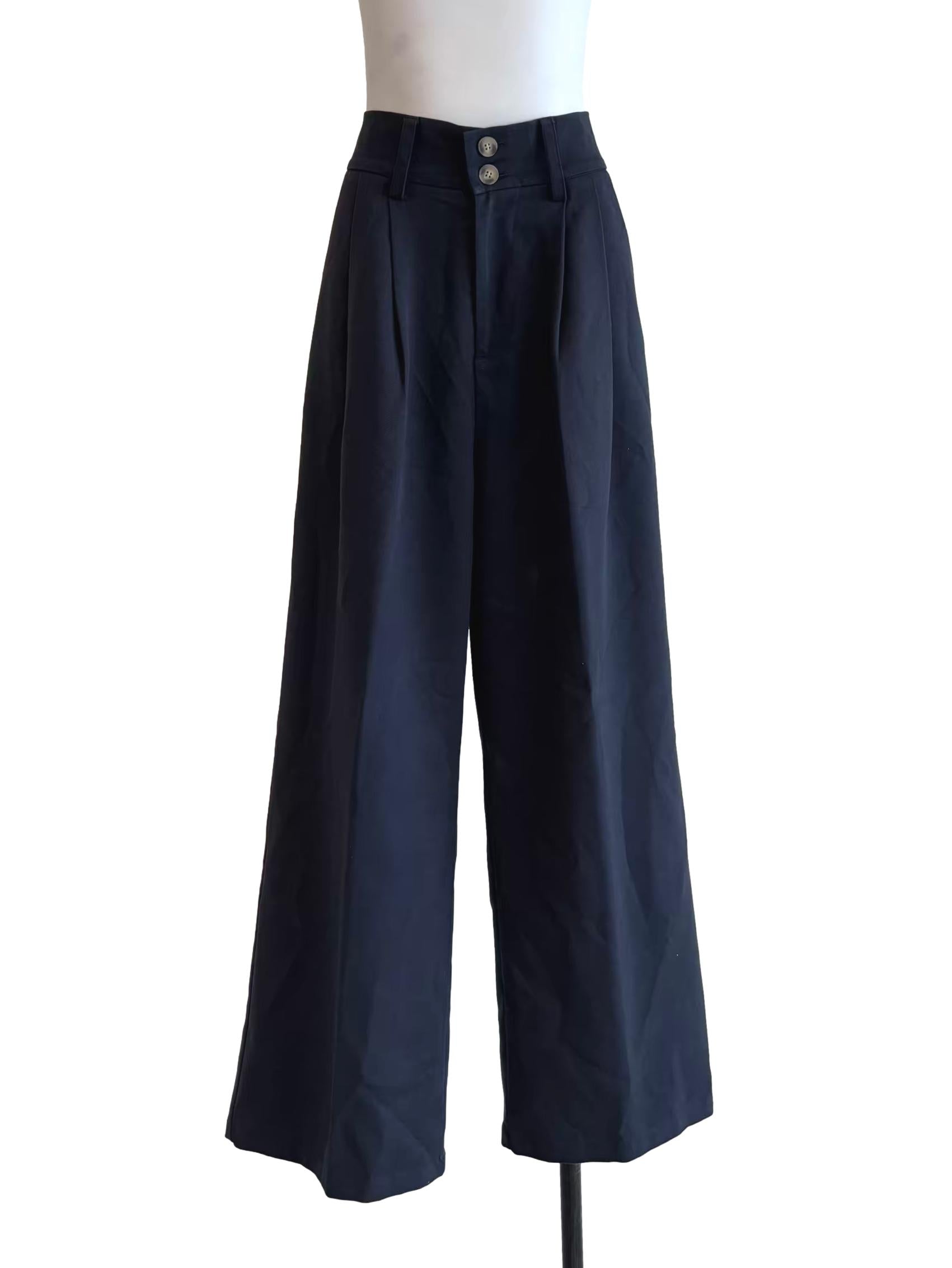 Blue Black Pleated Wide Slacks