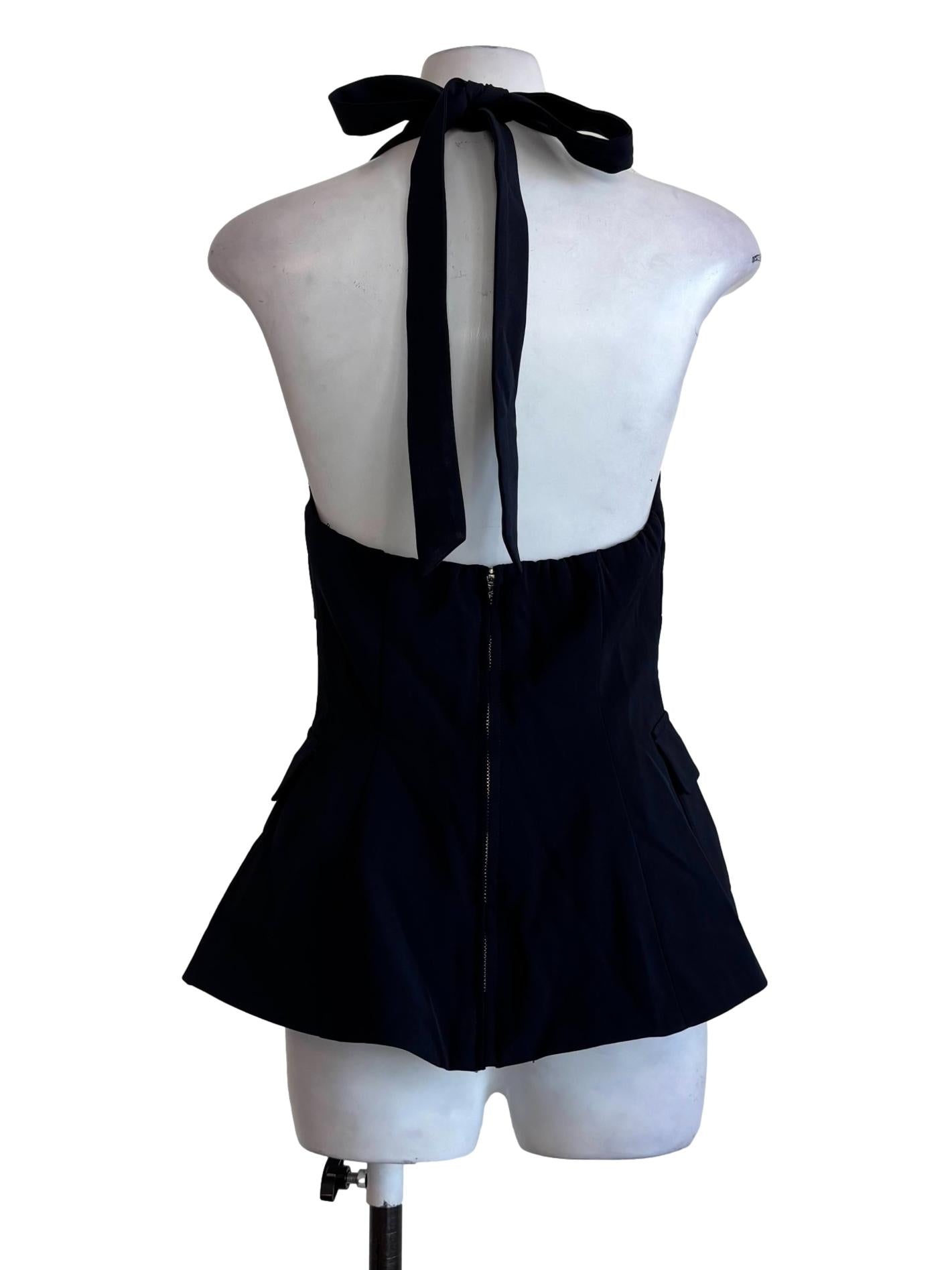 Midnight Blue Flower Button Halter Top