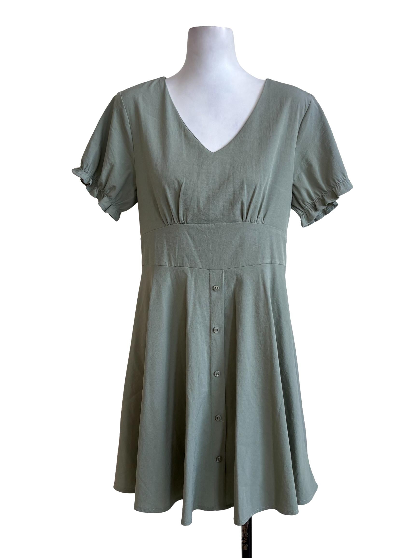 Sage Green Button Up A-Line Dress