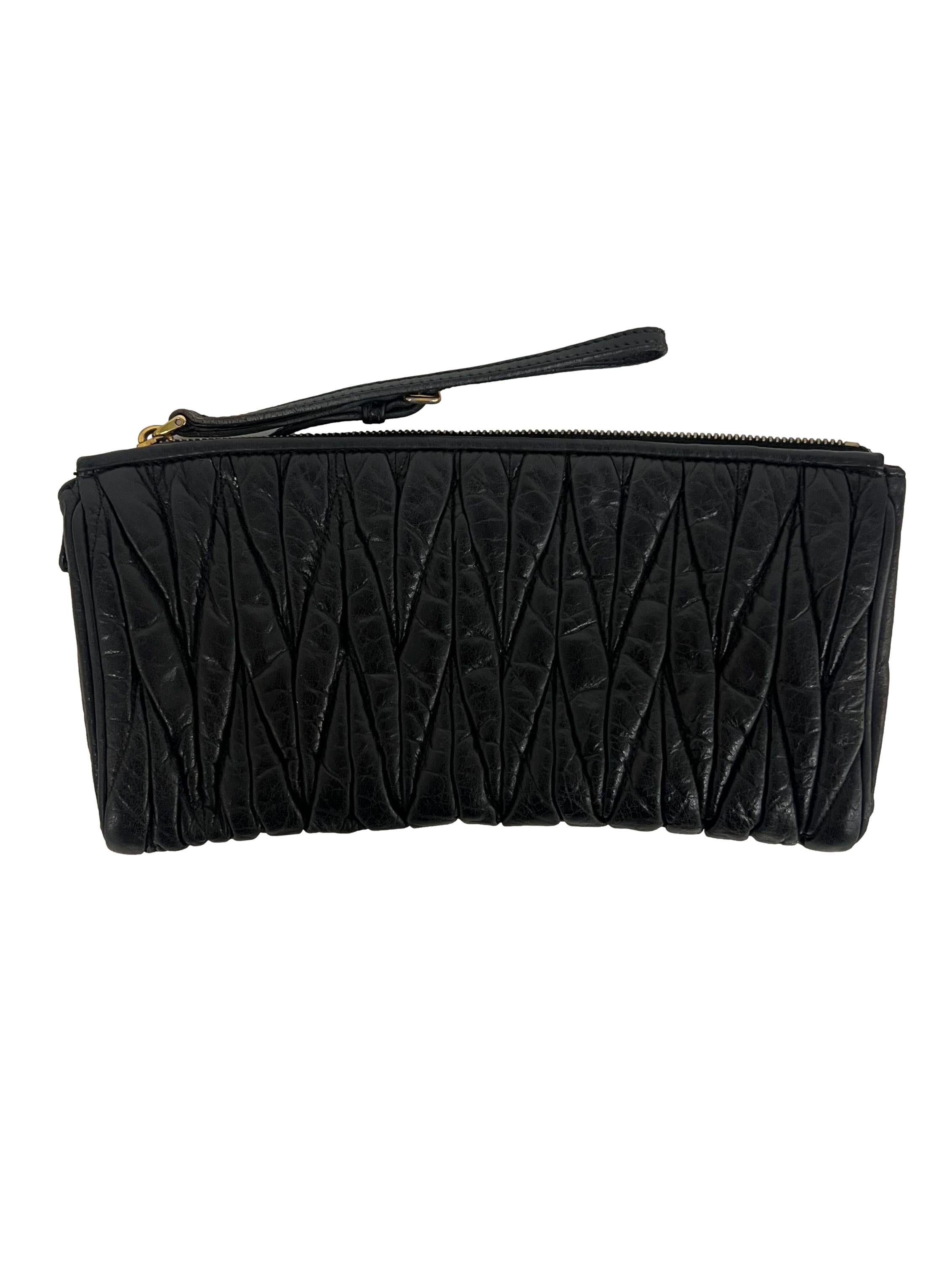 Black Leather Matelasse Clutch CSN
