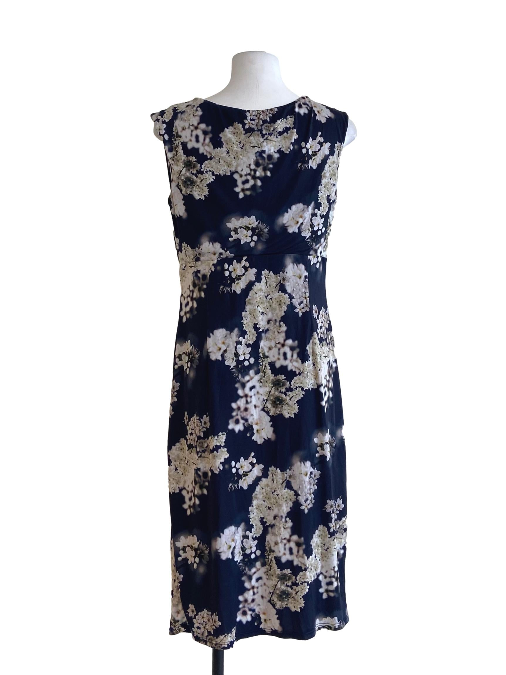 Navy Blue Floral Cowl Dress