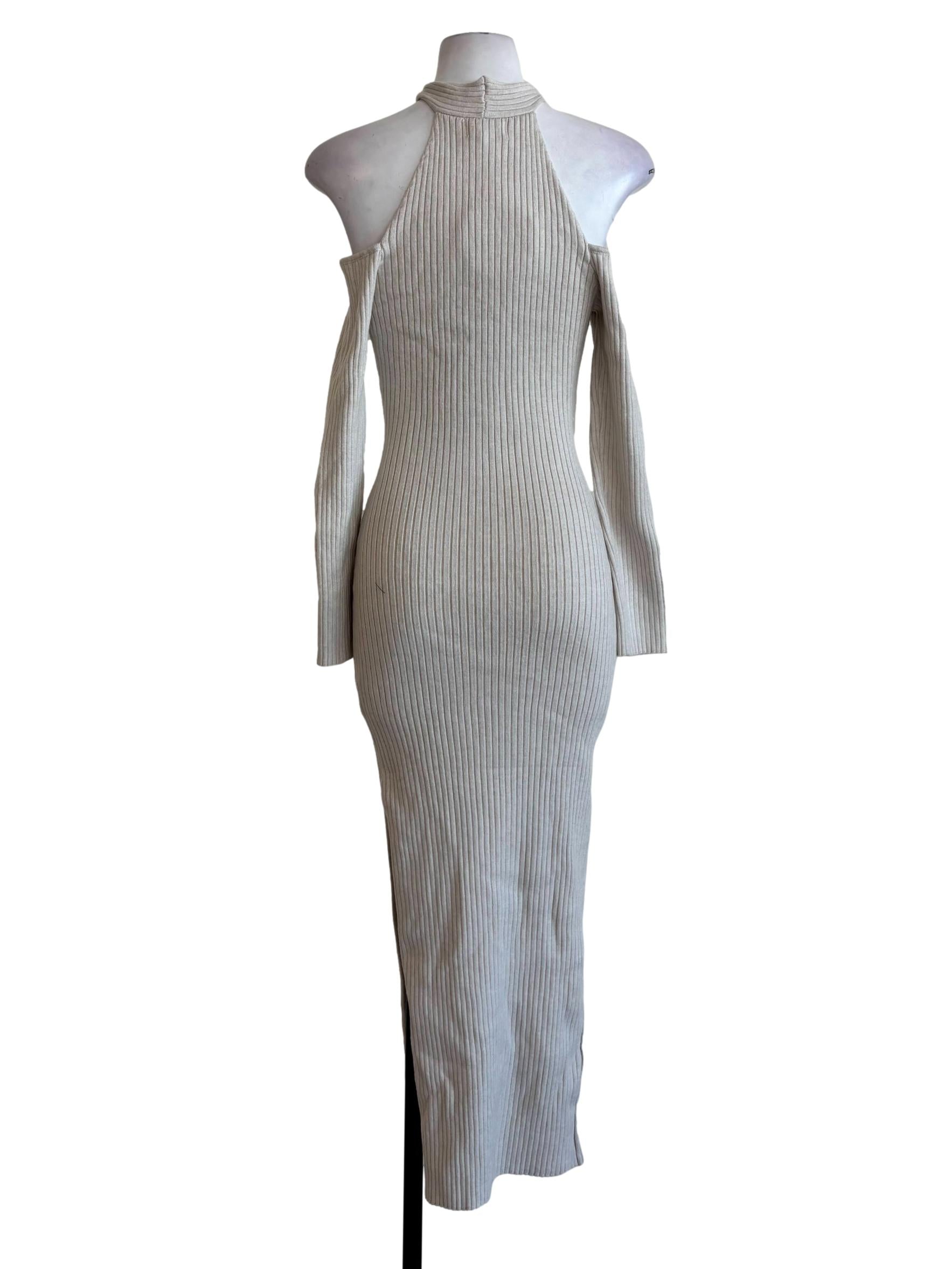 Eggshell Off Shoulder Ribbed Halter Dress