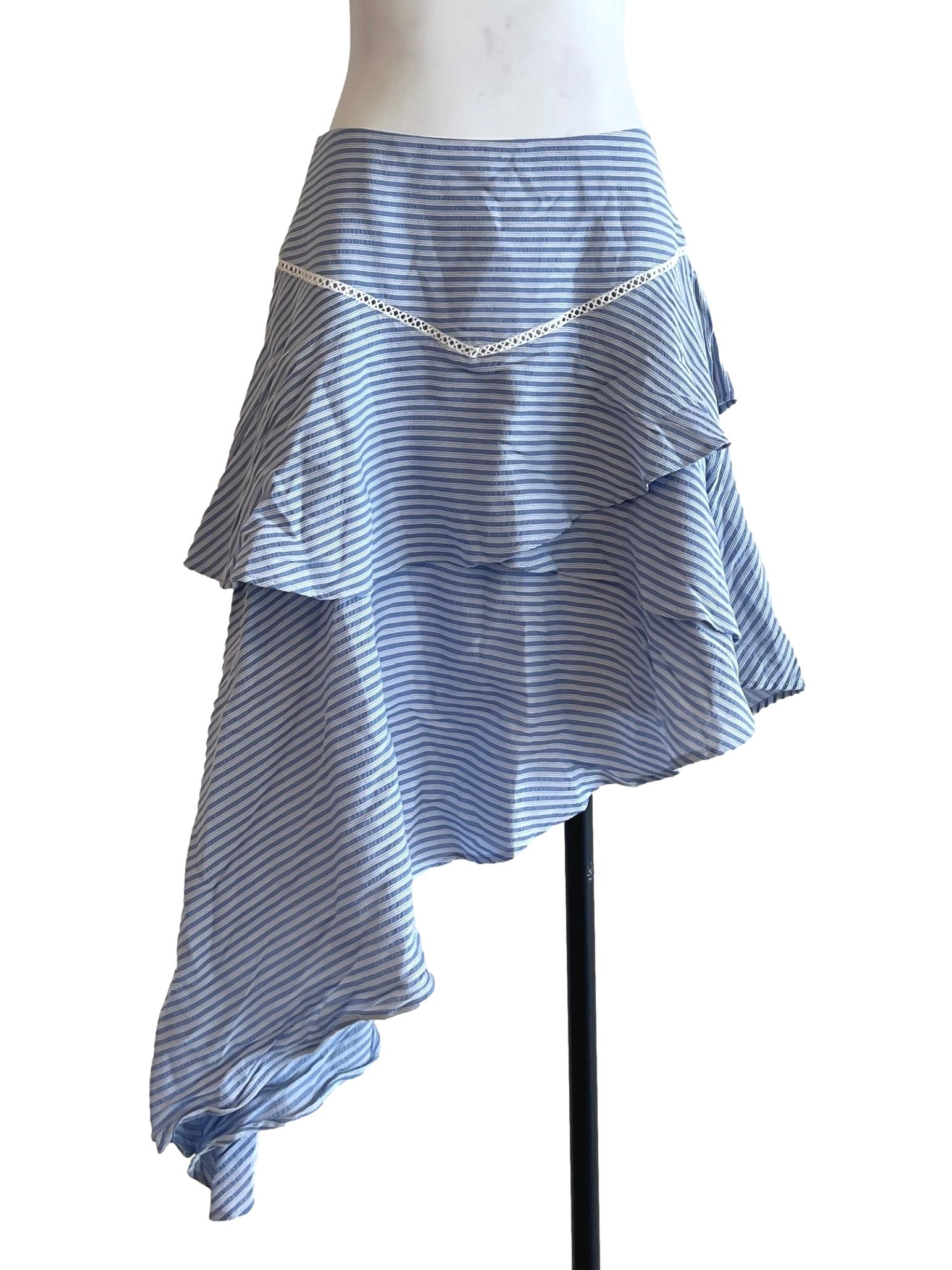 Sky Blue Asymmetrical Tiered Skirt