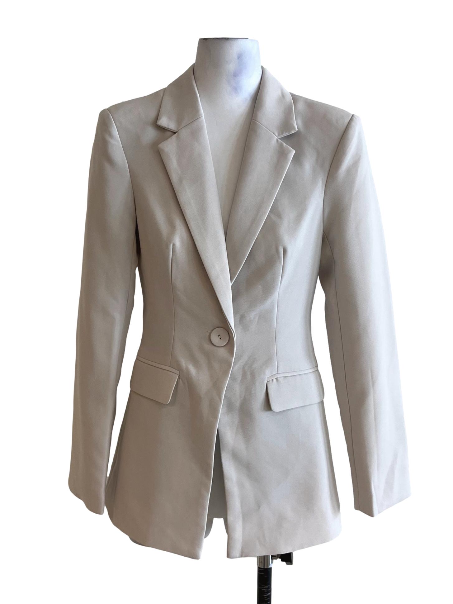 Beige Notched Neckline Single-Breasted Blazer