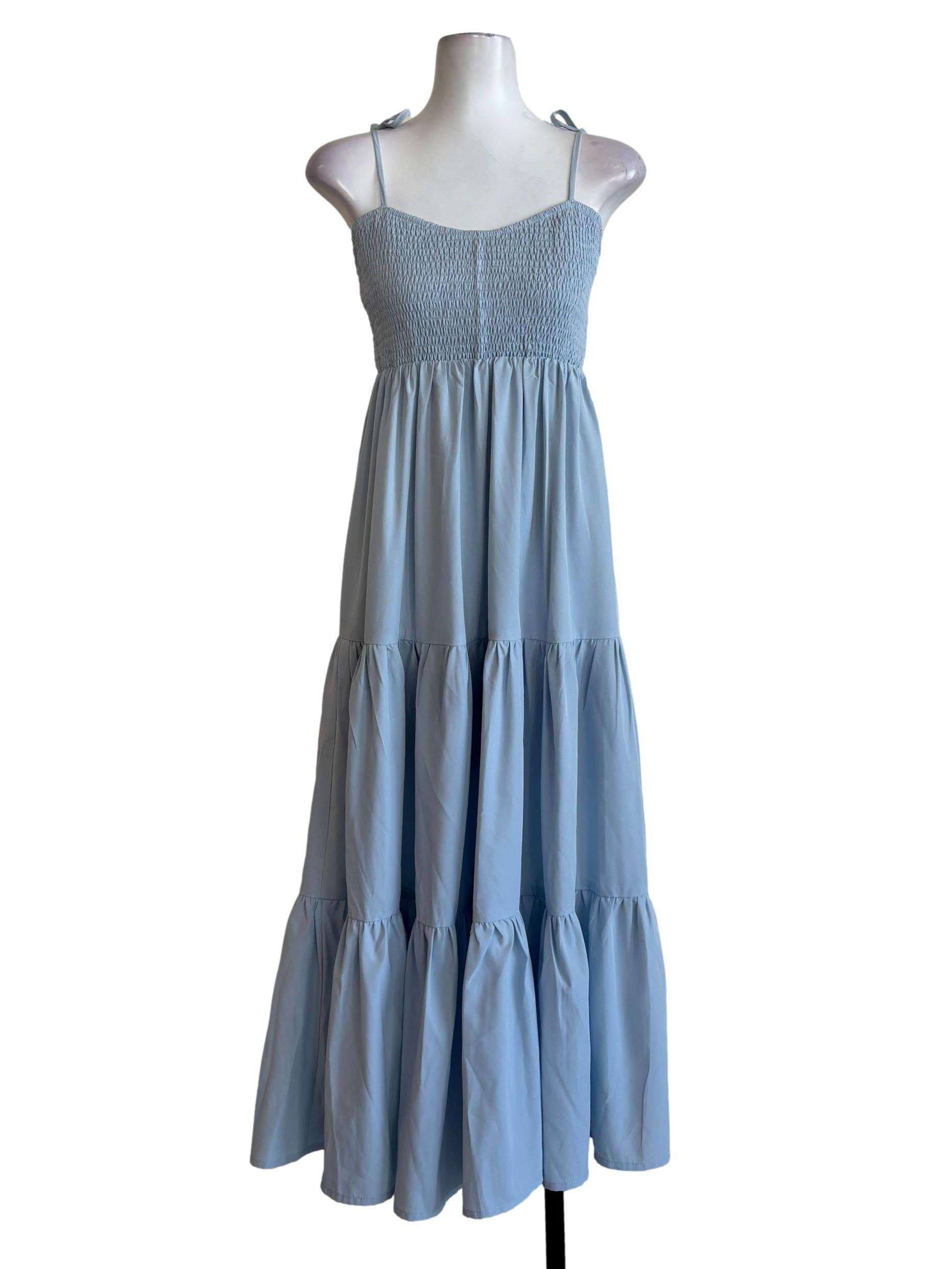 Baby Blue Smocked Flare Dress