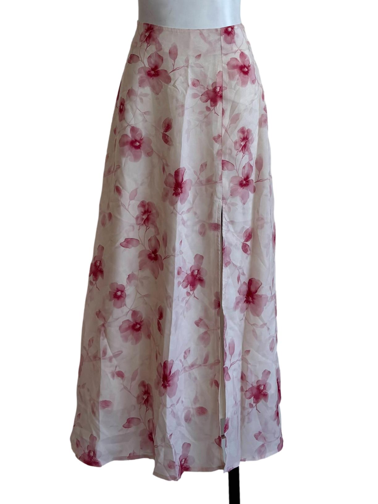 Baby Pink Floral Slit Skirts