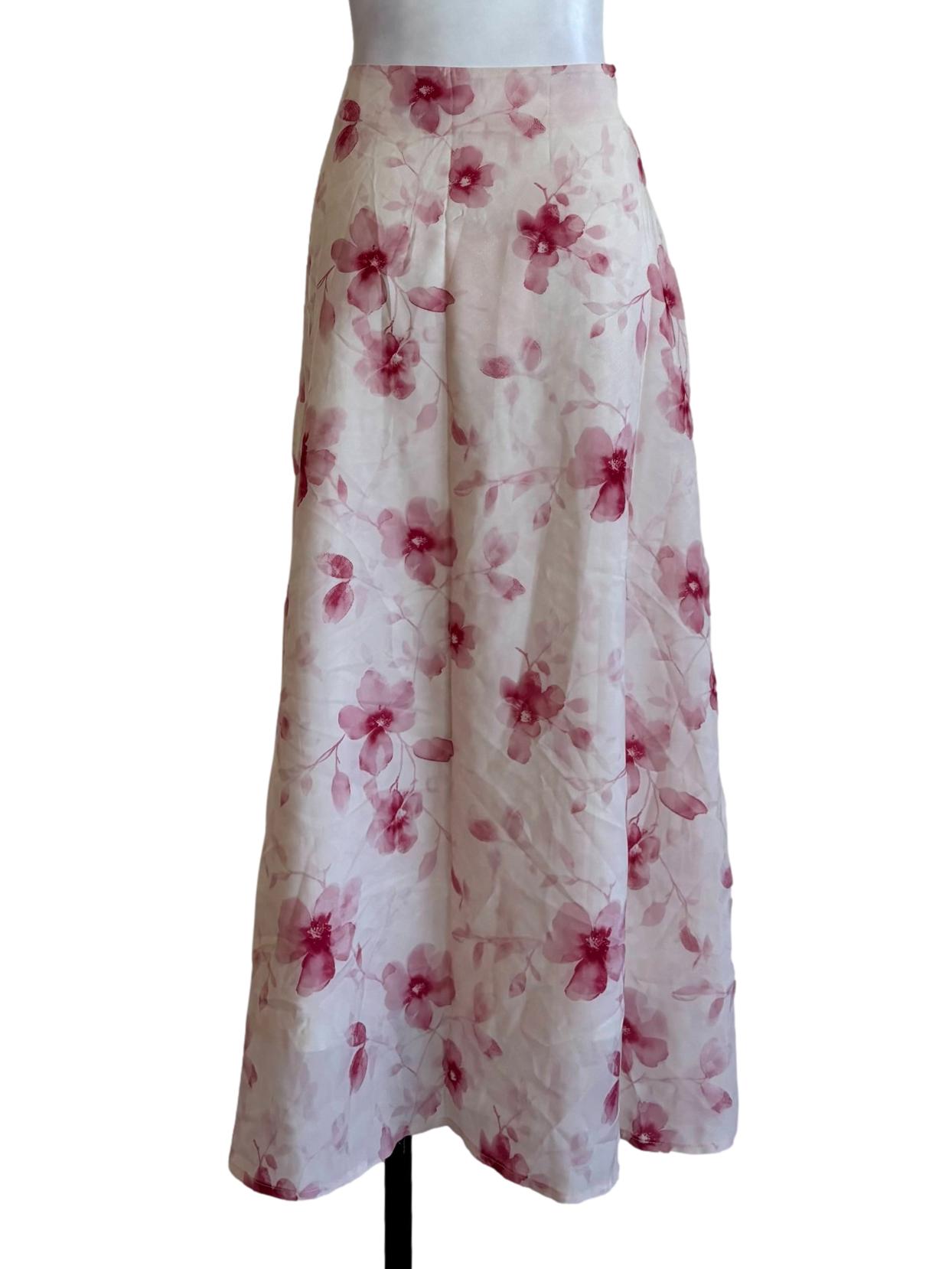 Baby Pink Floral Slit Skirts