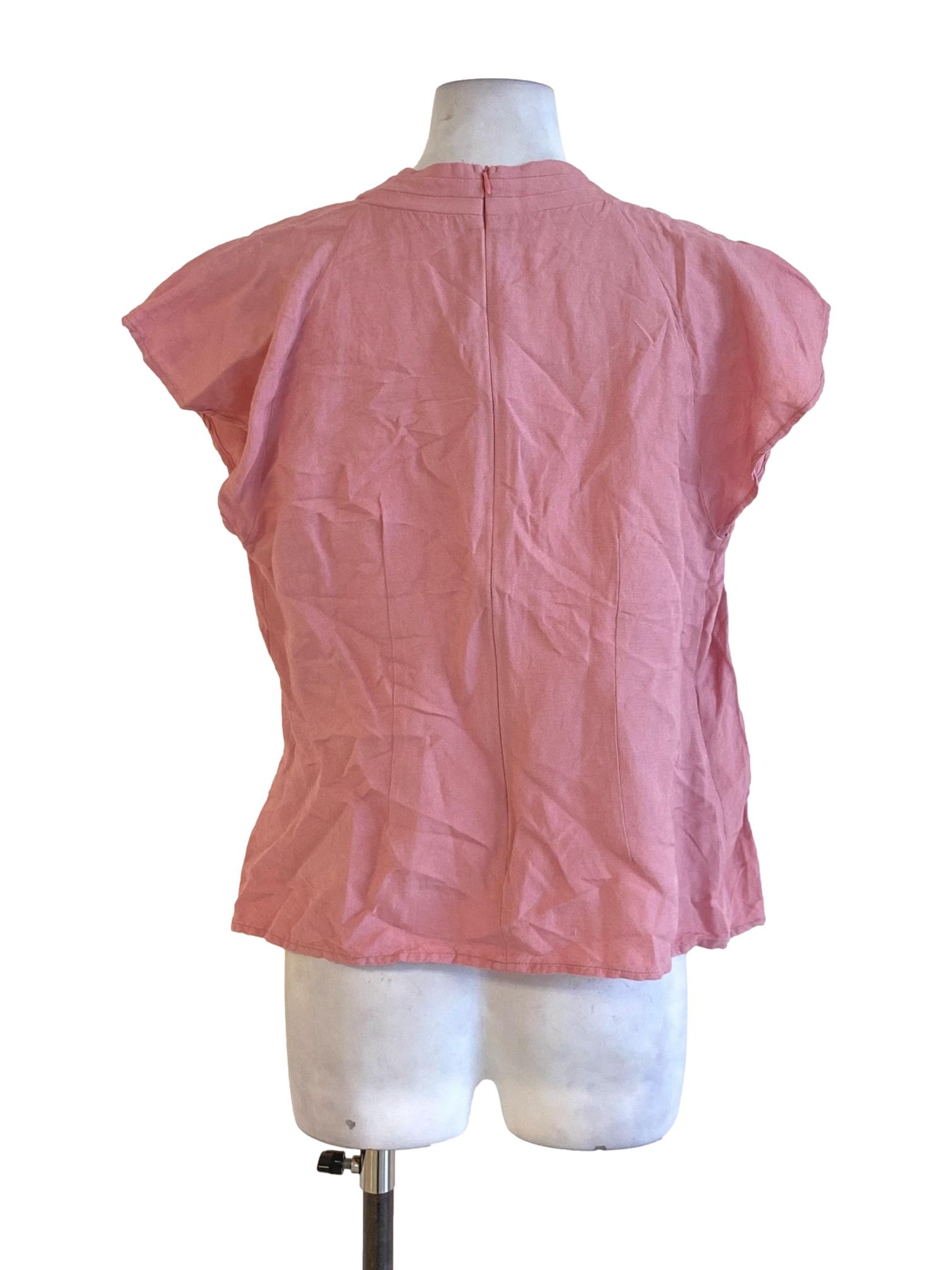 Watermelon Pink V-Neck Butterfly Sleeve Wrapped Blouse