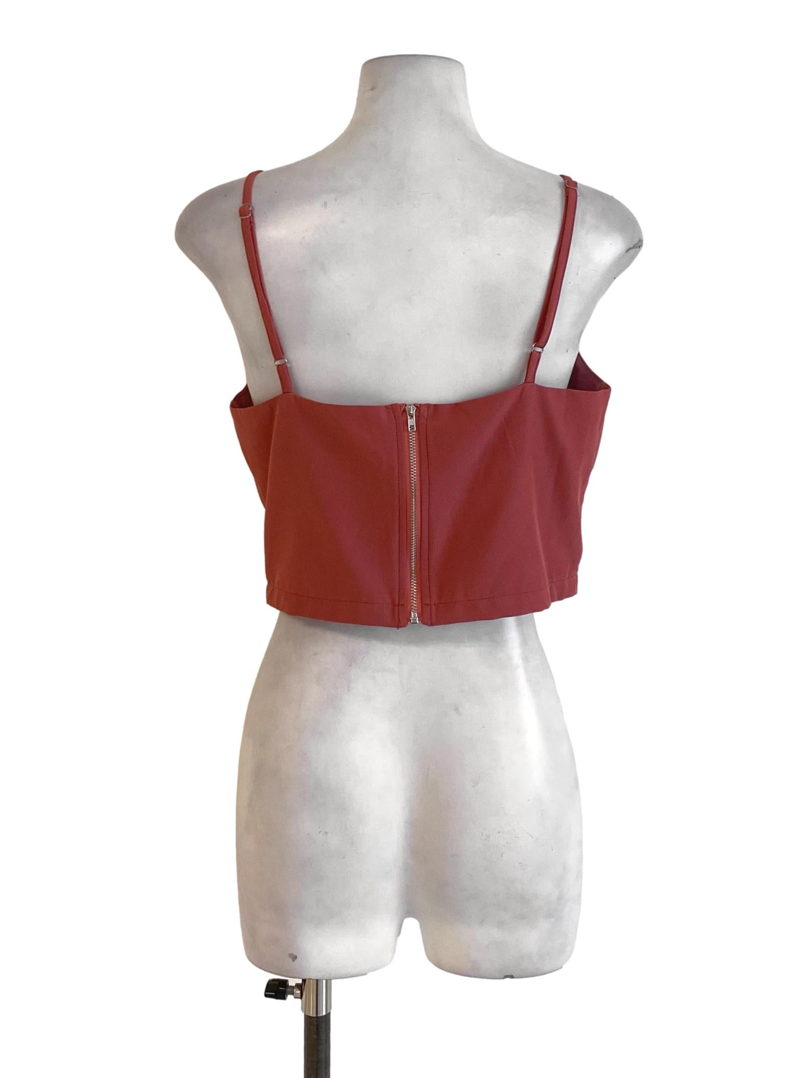 Blush Red V-Neck Spaghetti Strap Wrap Cropped Top