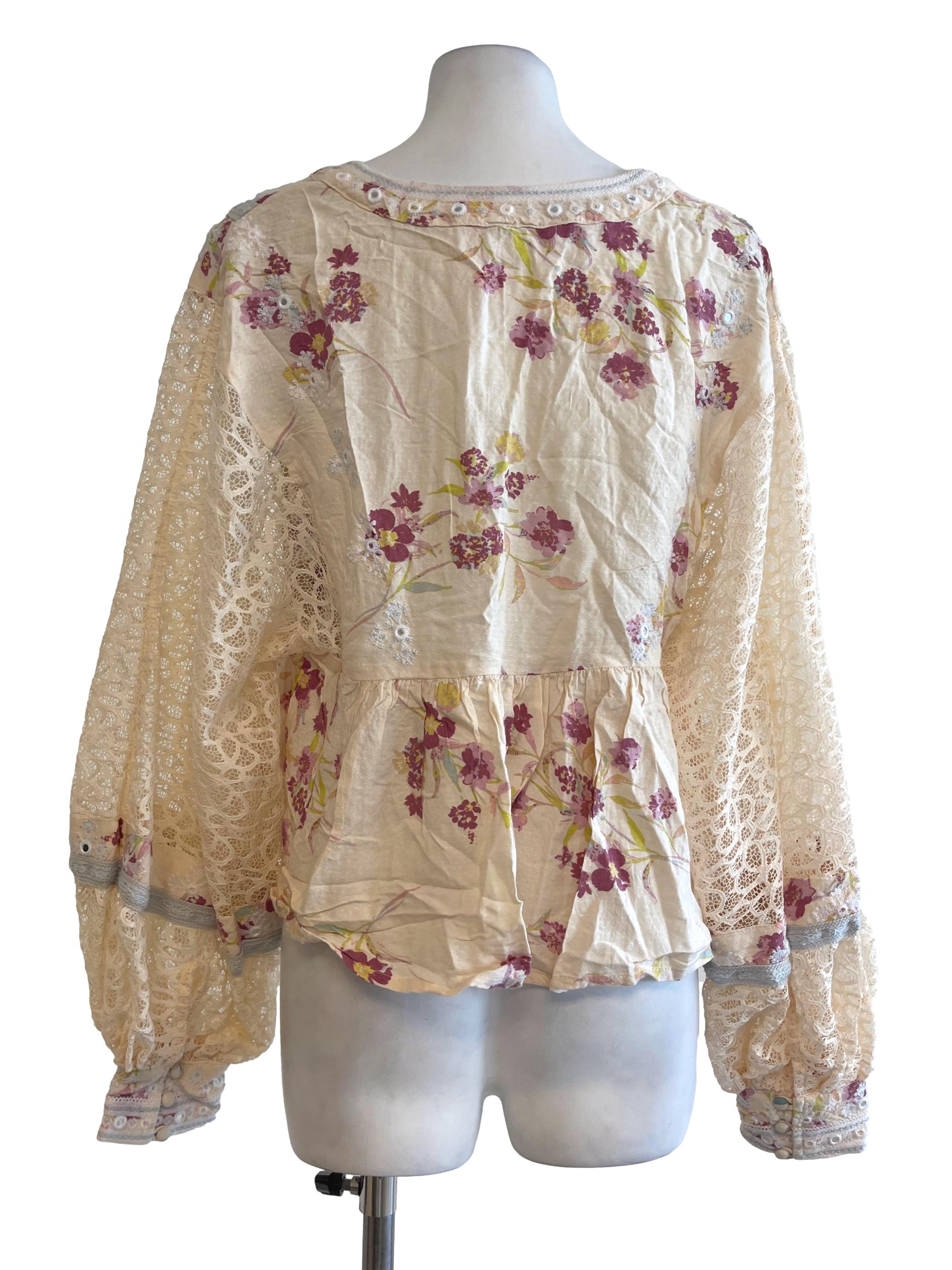 Cream Floral Lace Sleeves Top