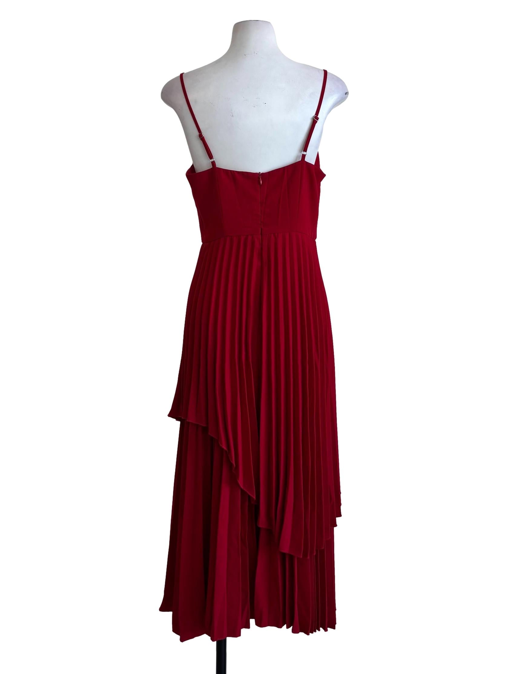 Crimson Red Pleated Flare Dress