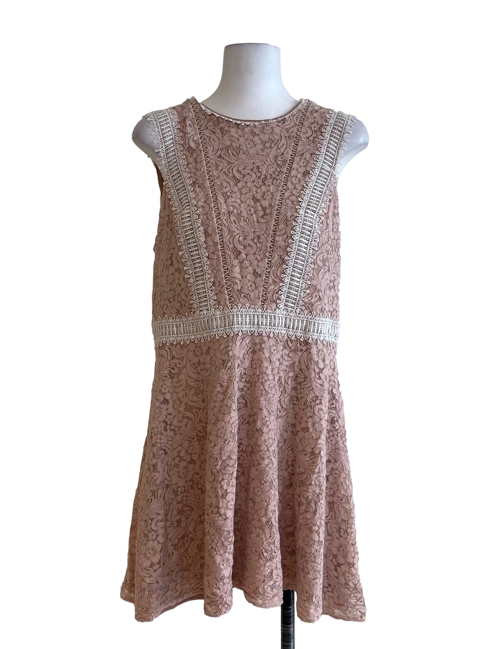 Lace Beige Floral Lace Sleeveless A-Line Dress
