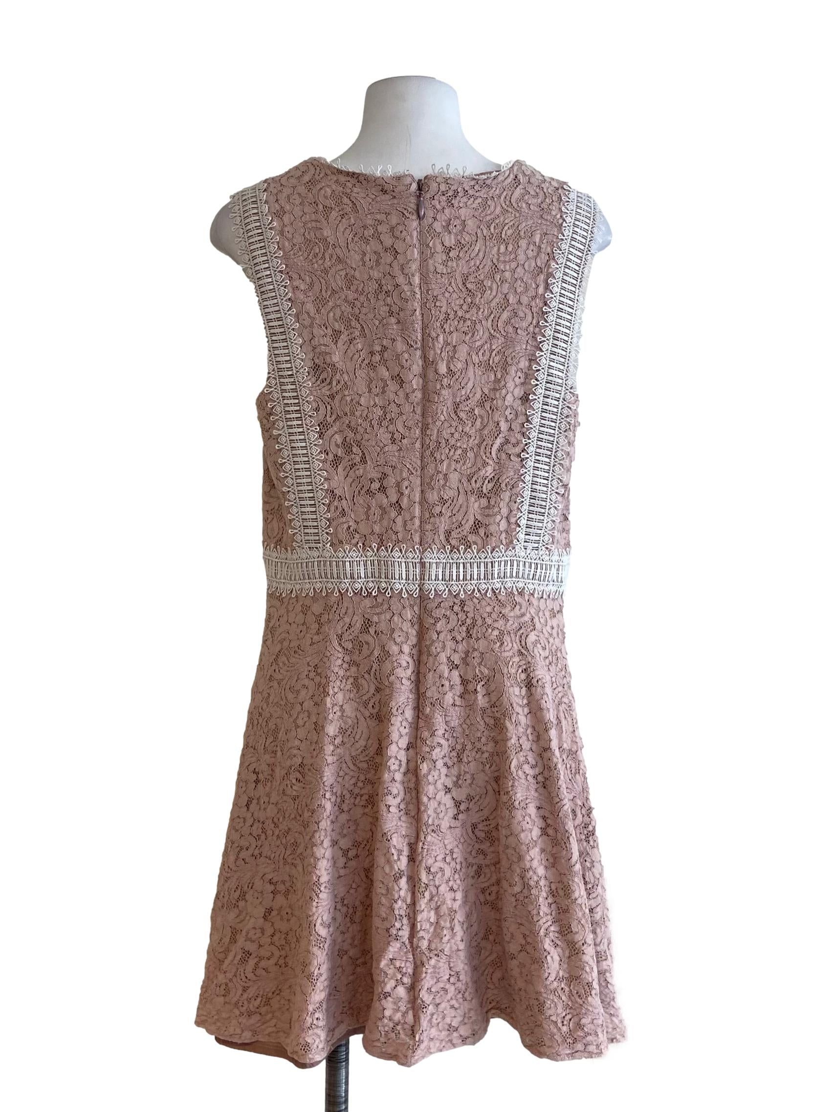 Lace Beige Floral Lace Sleeveless A-Line Dress