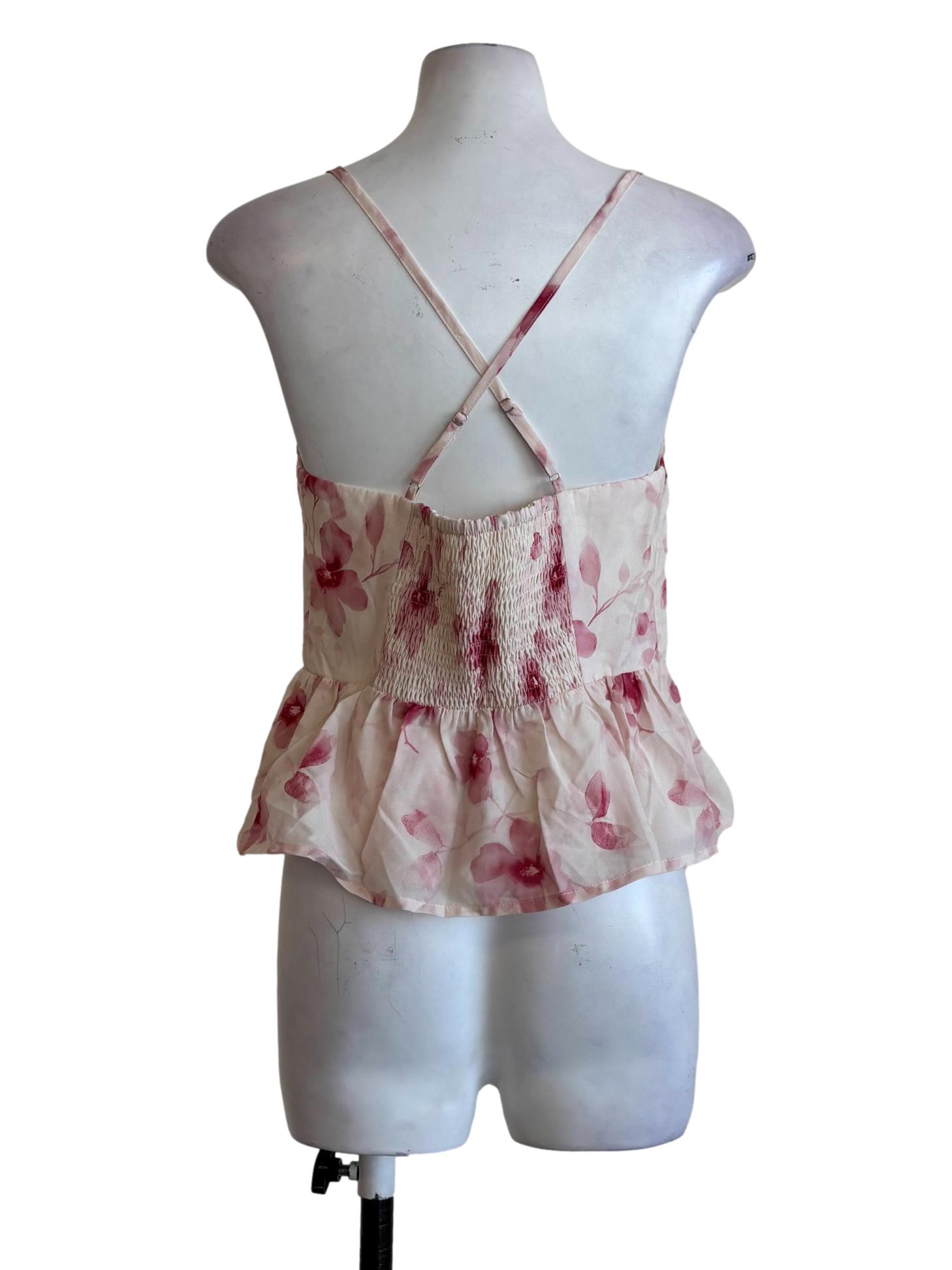 Baby Pink Floral Sweetheart Peplum Top