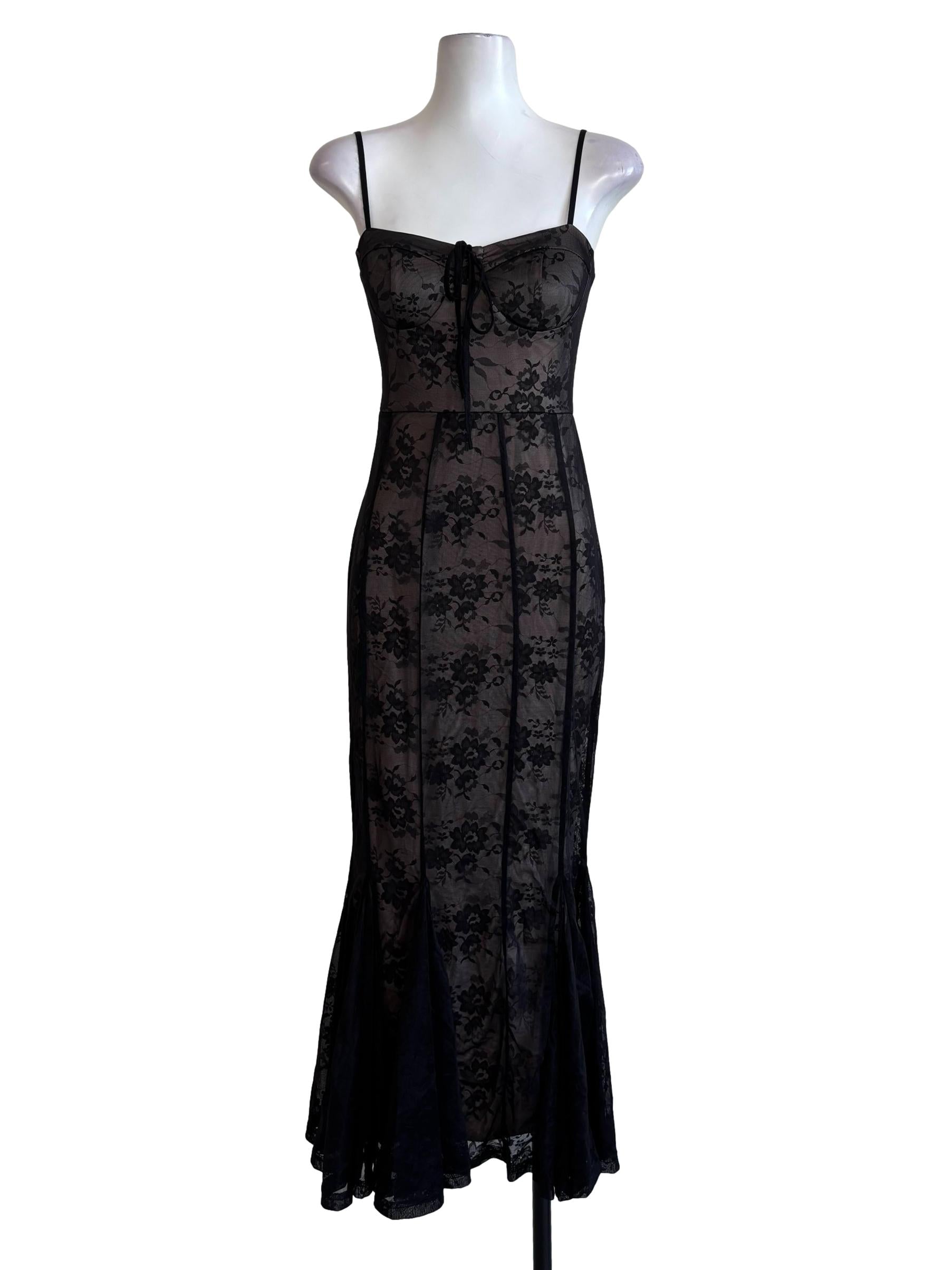 Black Floral Lace Lined Bodycon Dress