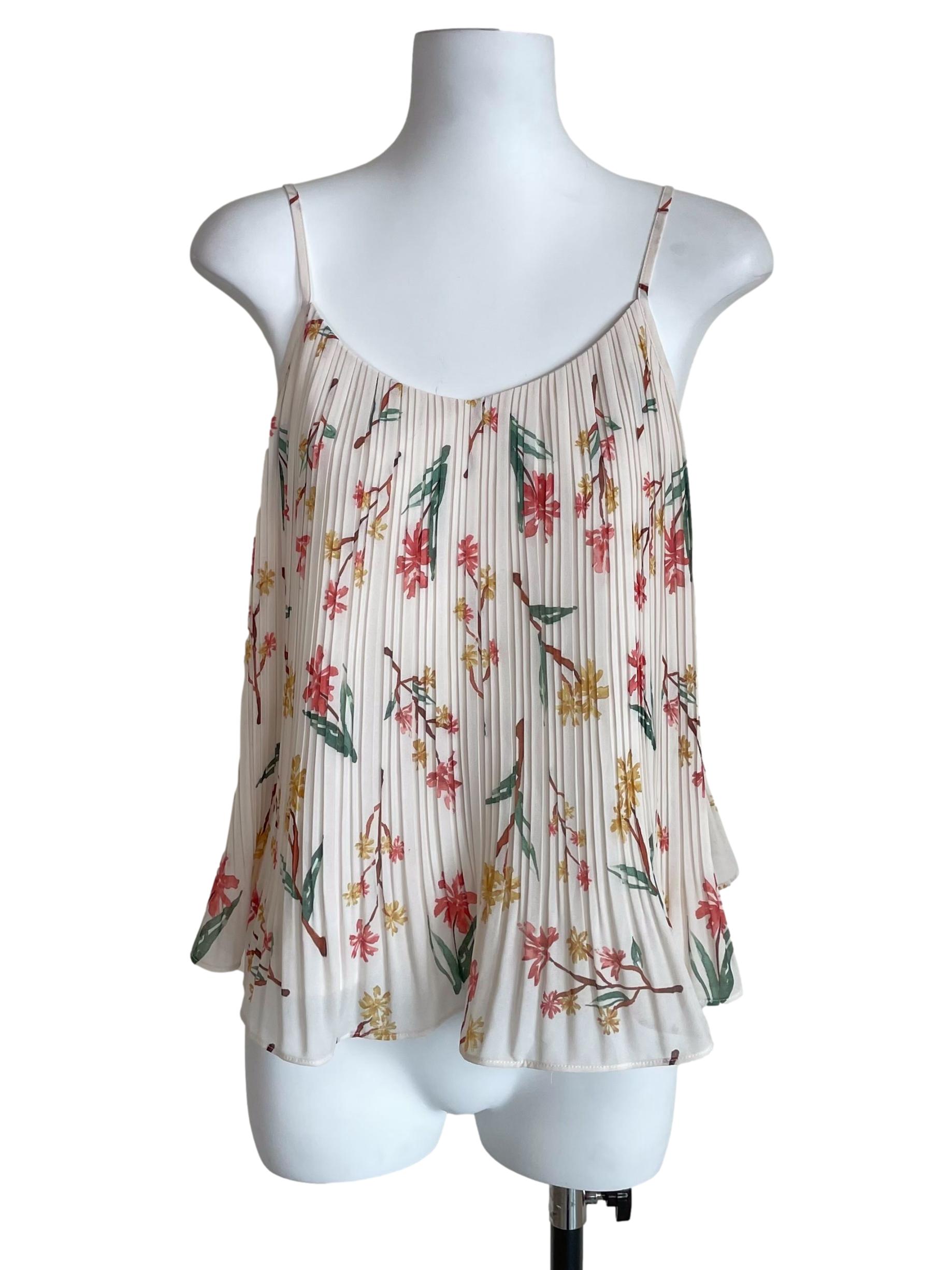 Alabaster White Floral Pleated Tent Camisole