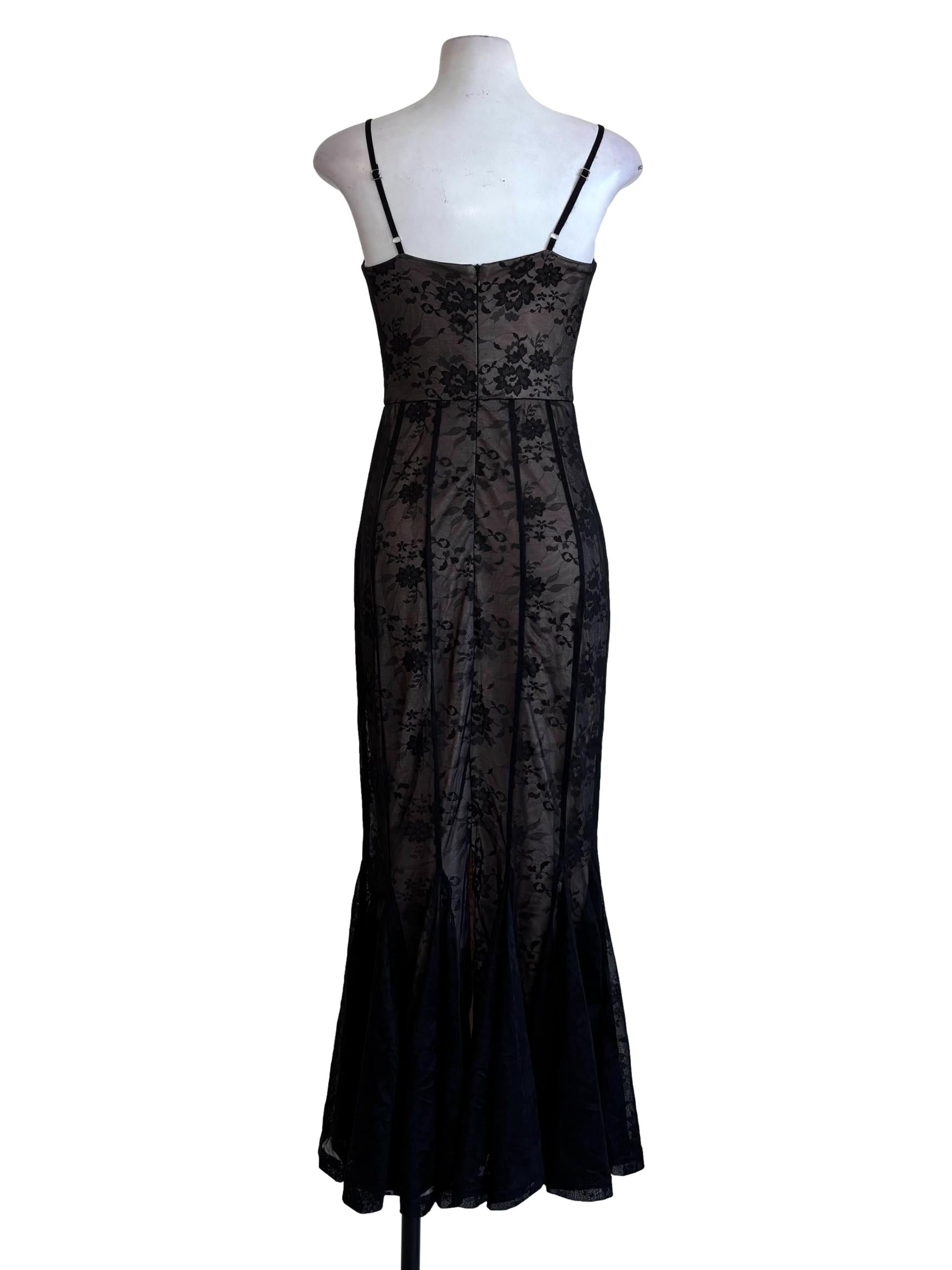 Black Floral Lace Lined Bodycon Dress