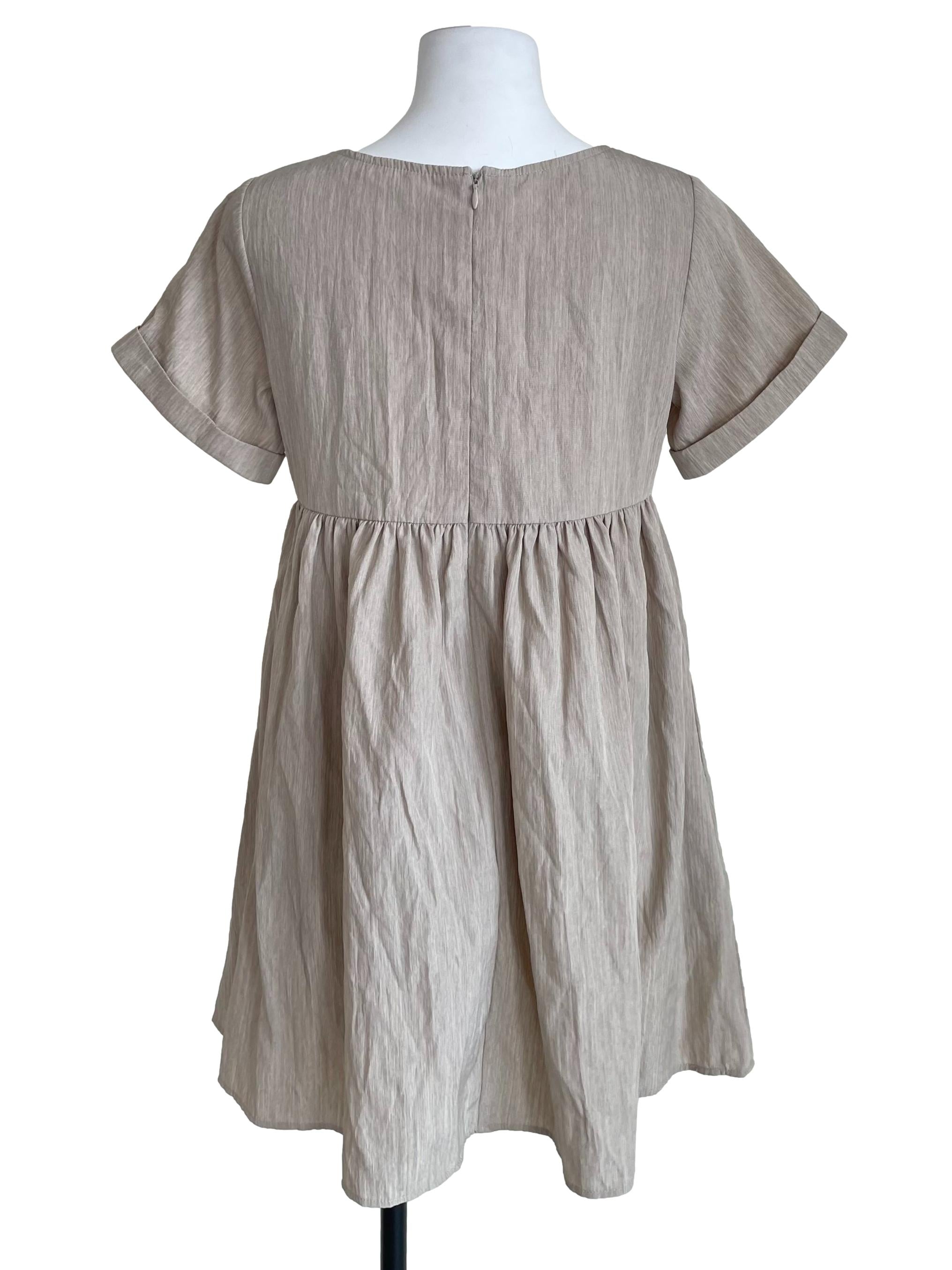 Oat Beige Cuffed Sleeves Babydoll Dress