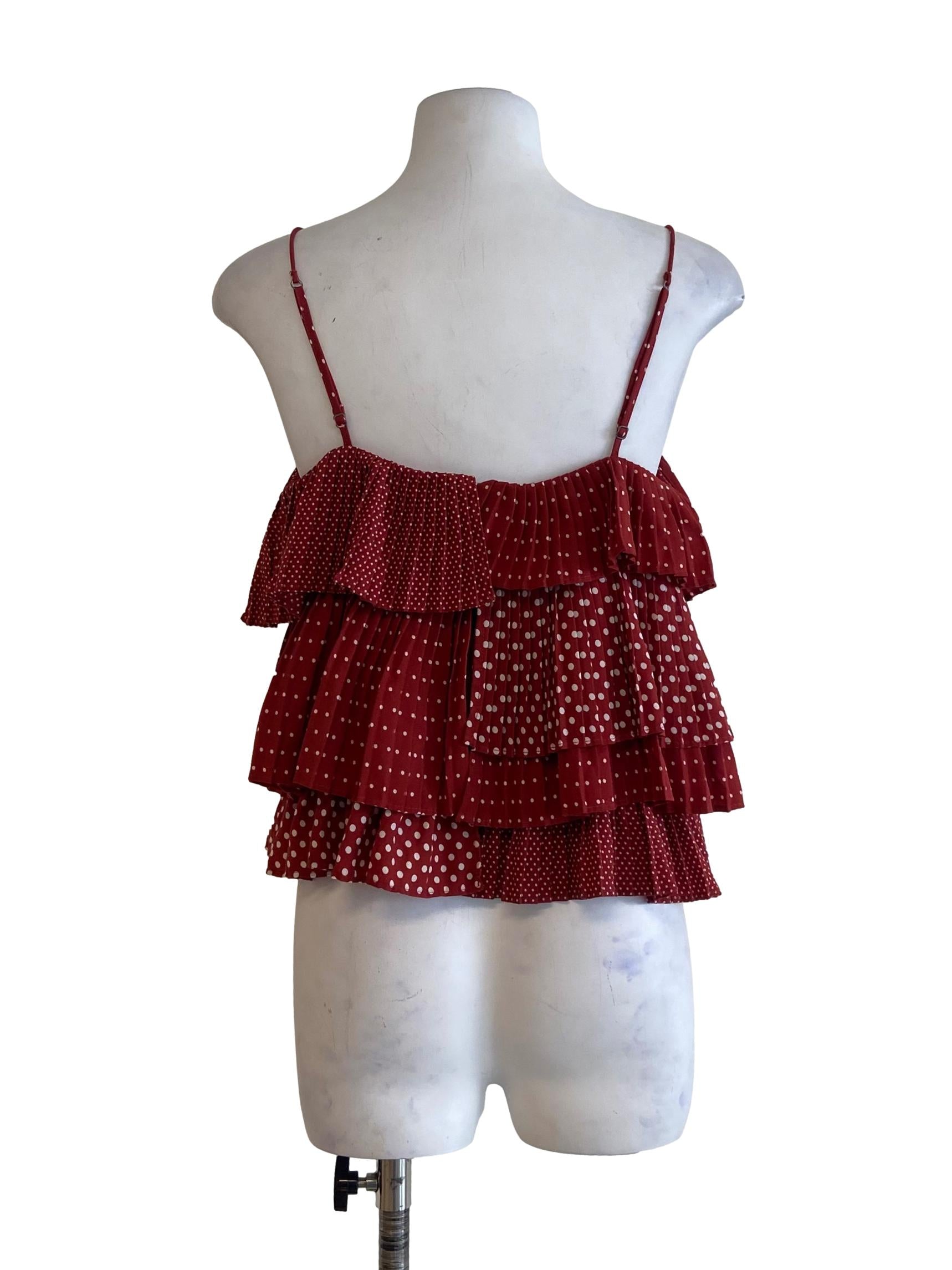 Dark Red Polkadot Spaghetti Strap Layered Top