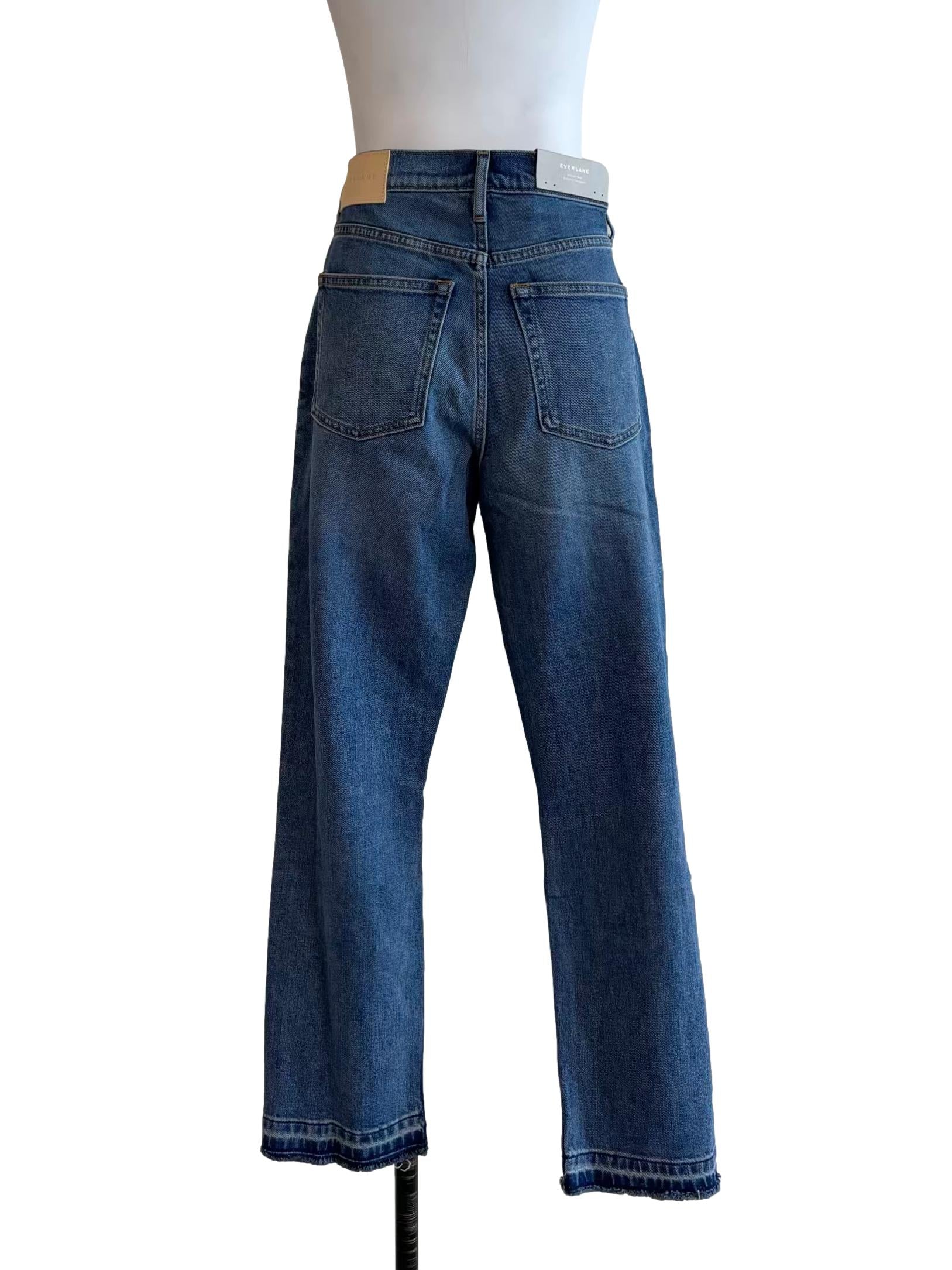 Blue Straight Frayed Hem Jeans