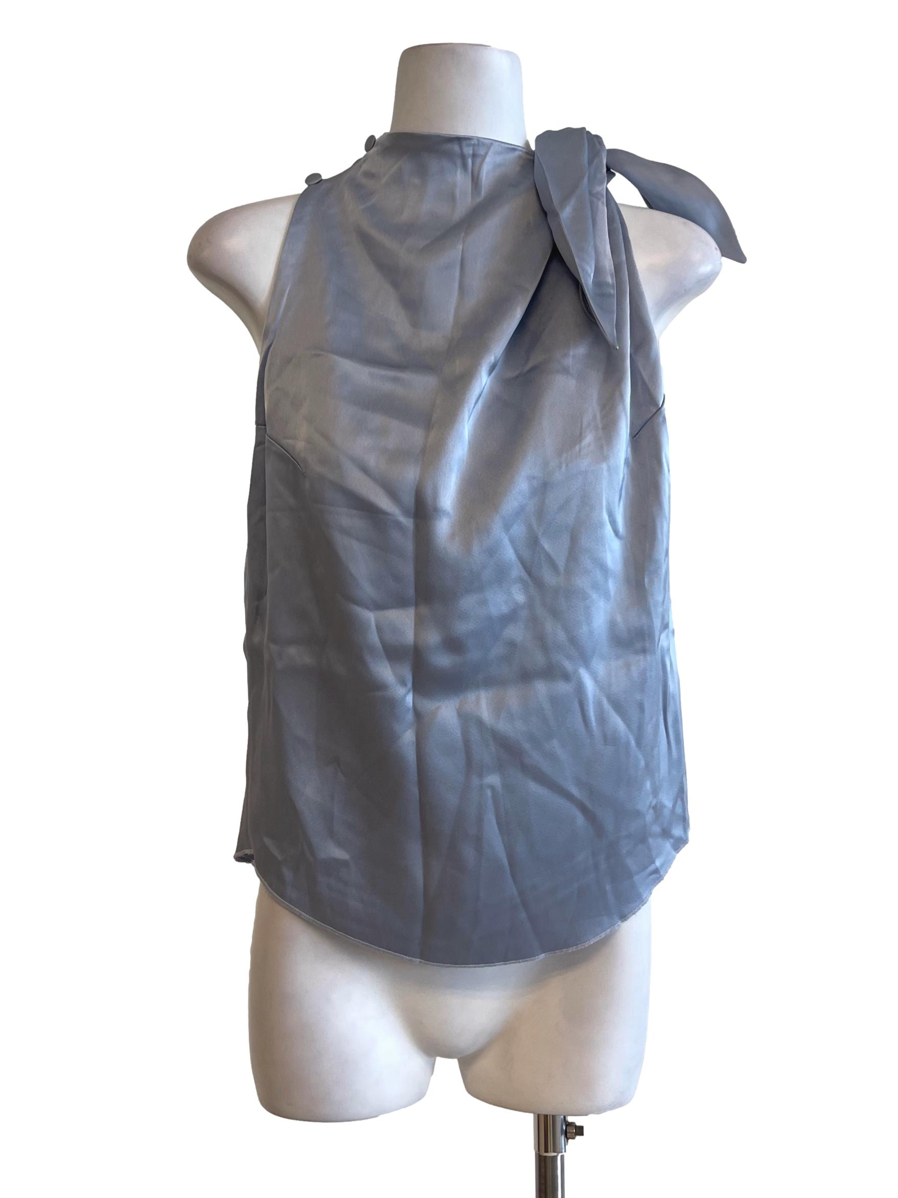 Dusty Blue Satin Neck Strap Top
