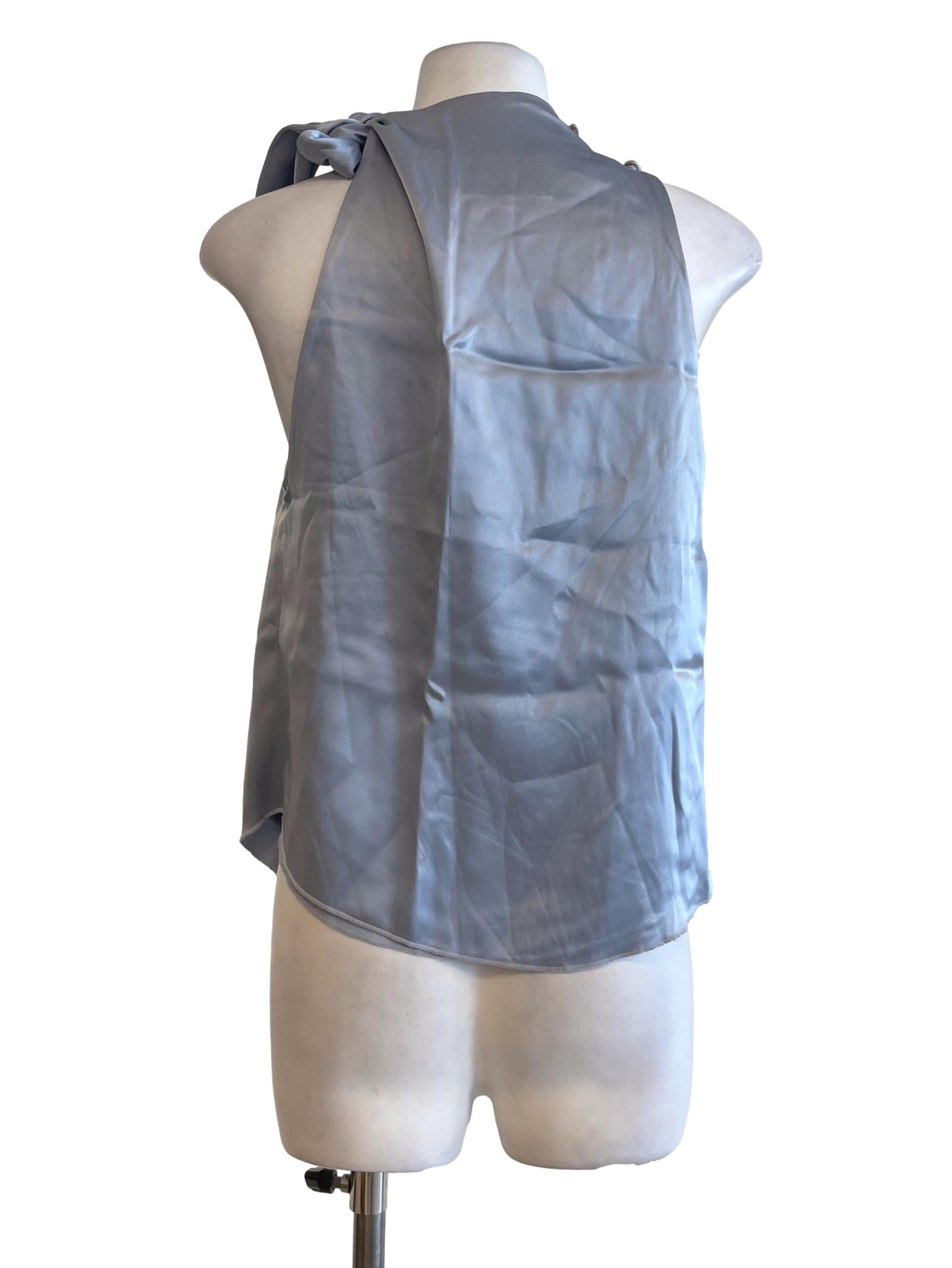 Dusty Blue Satin Neck Strap Top