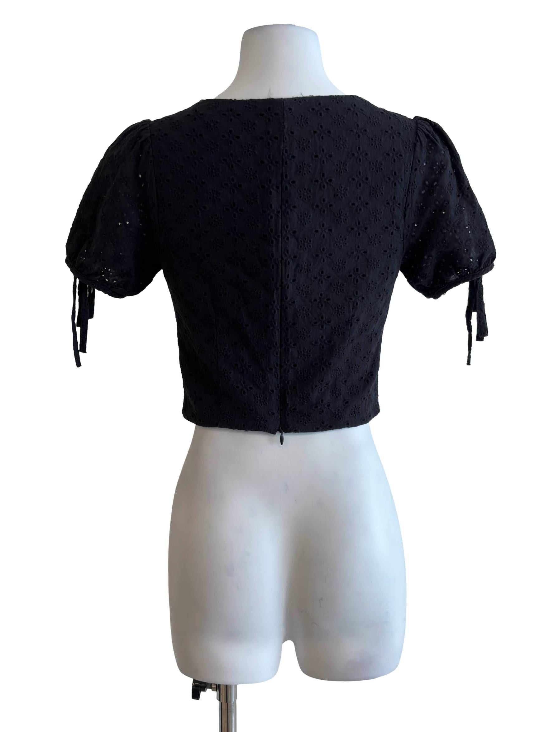 Onyx Black Embroidery Cropped Top