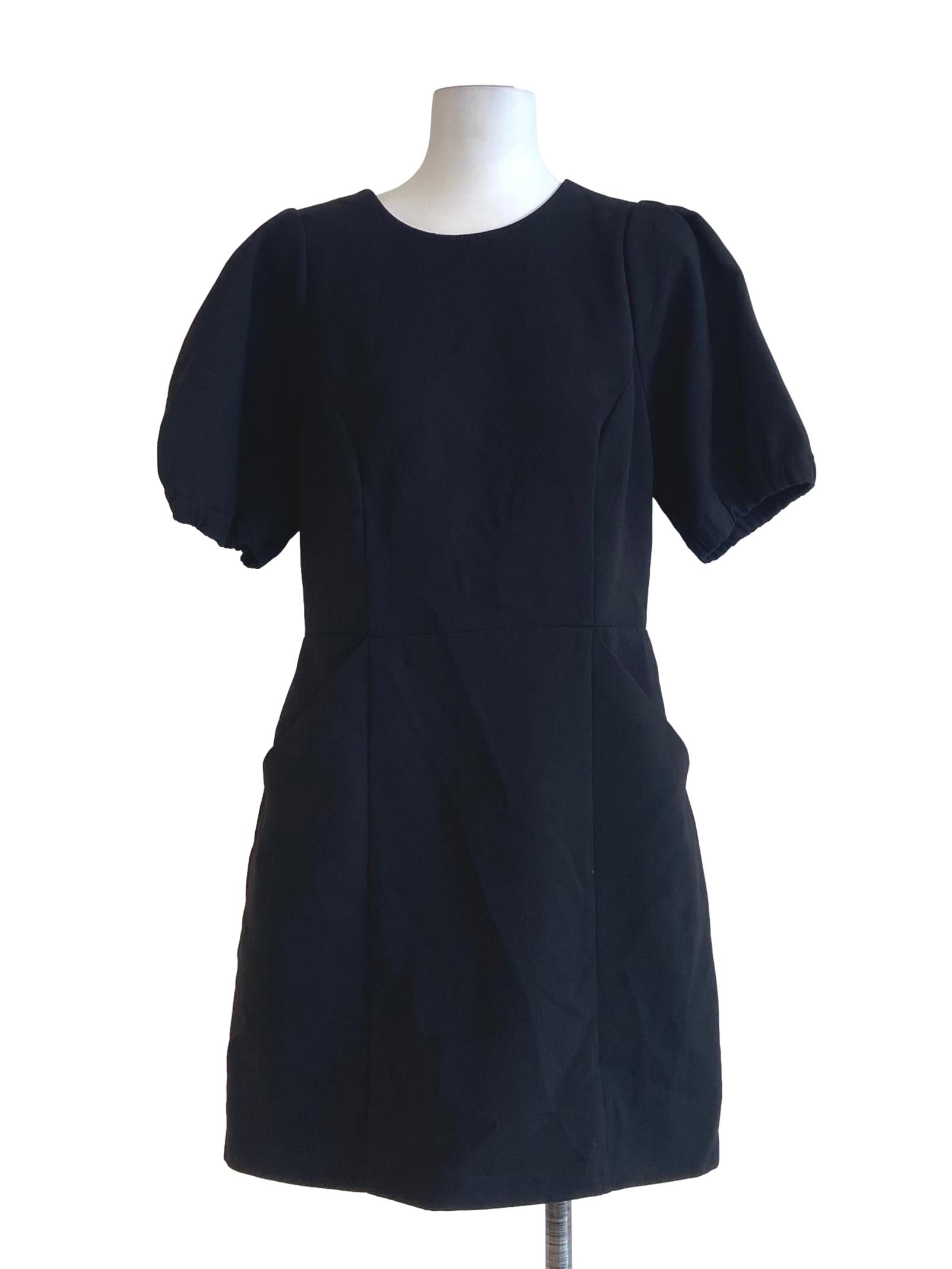 Black Herringbone A-Line Dress