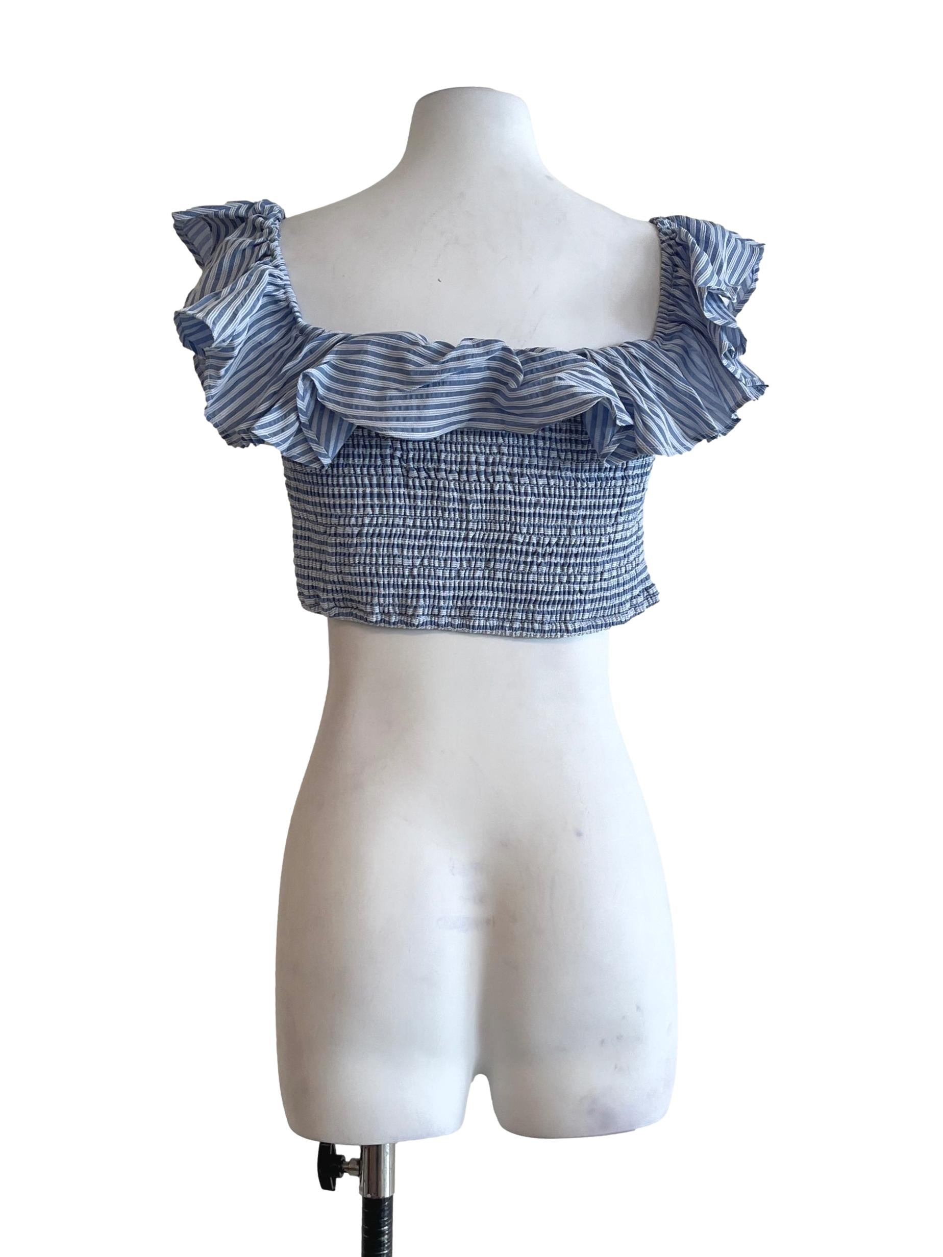 Sky Blue Square Neck Ruffled Top