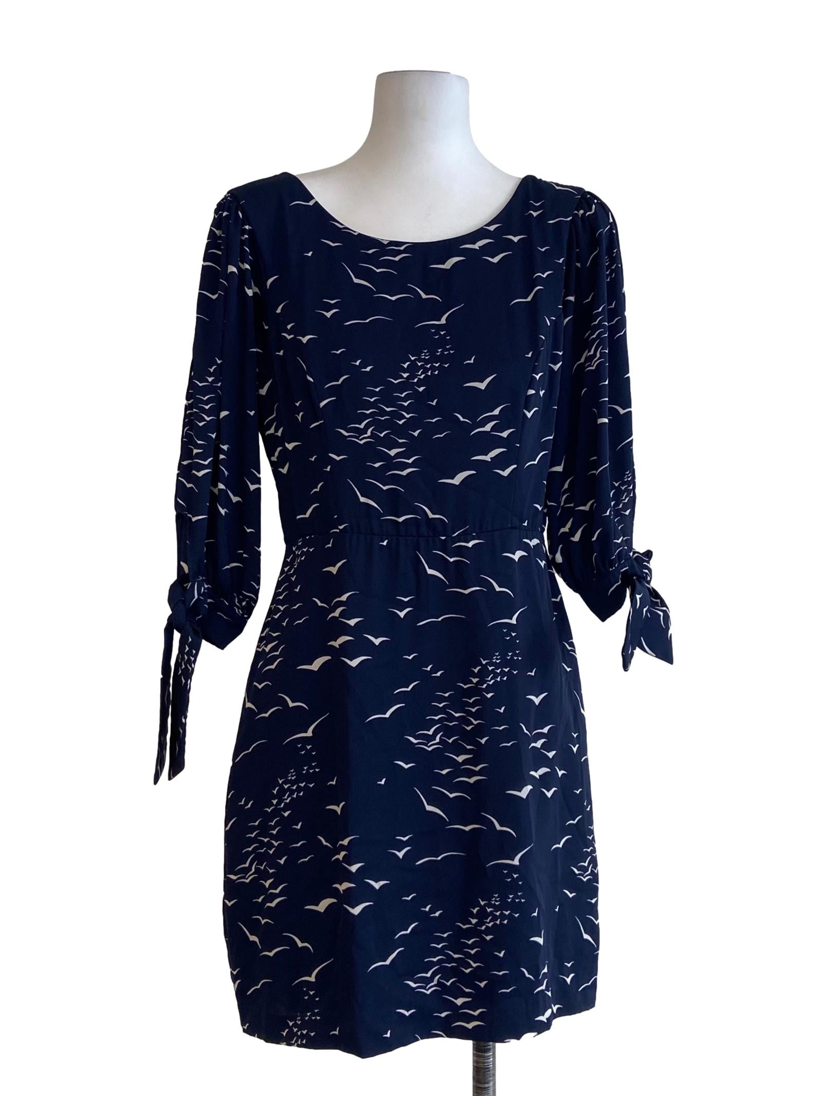 Navy Blue & White Jewel Neck Shift Dress