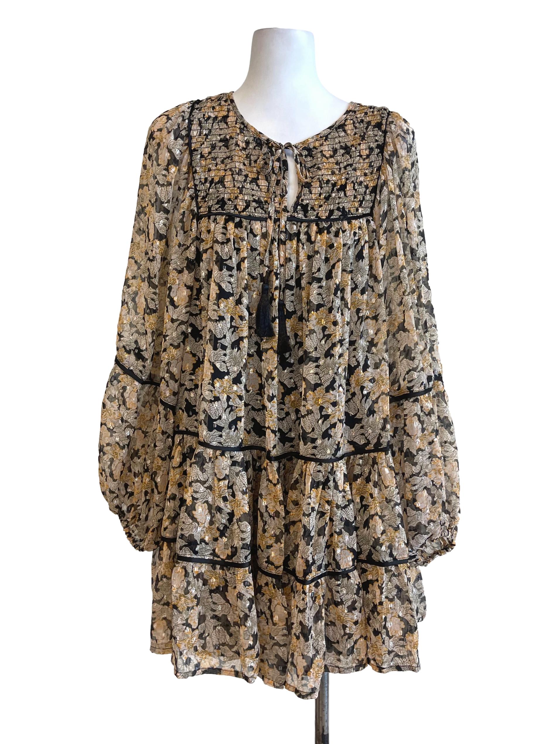 Brown Printed Full Floral Layer Dress