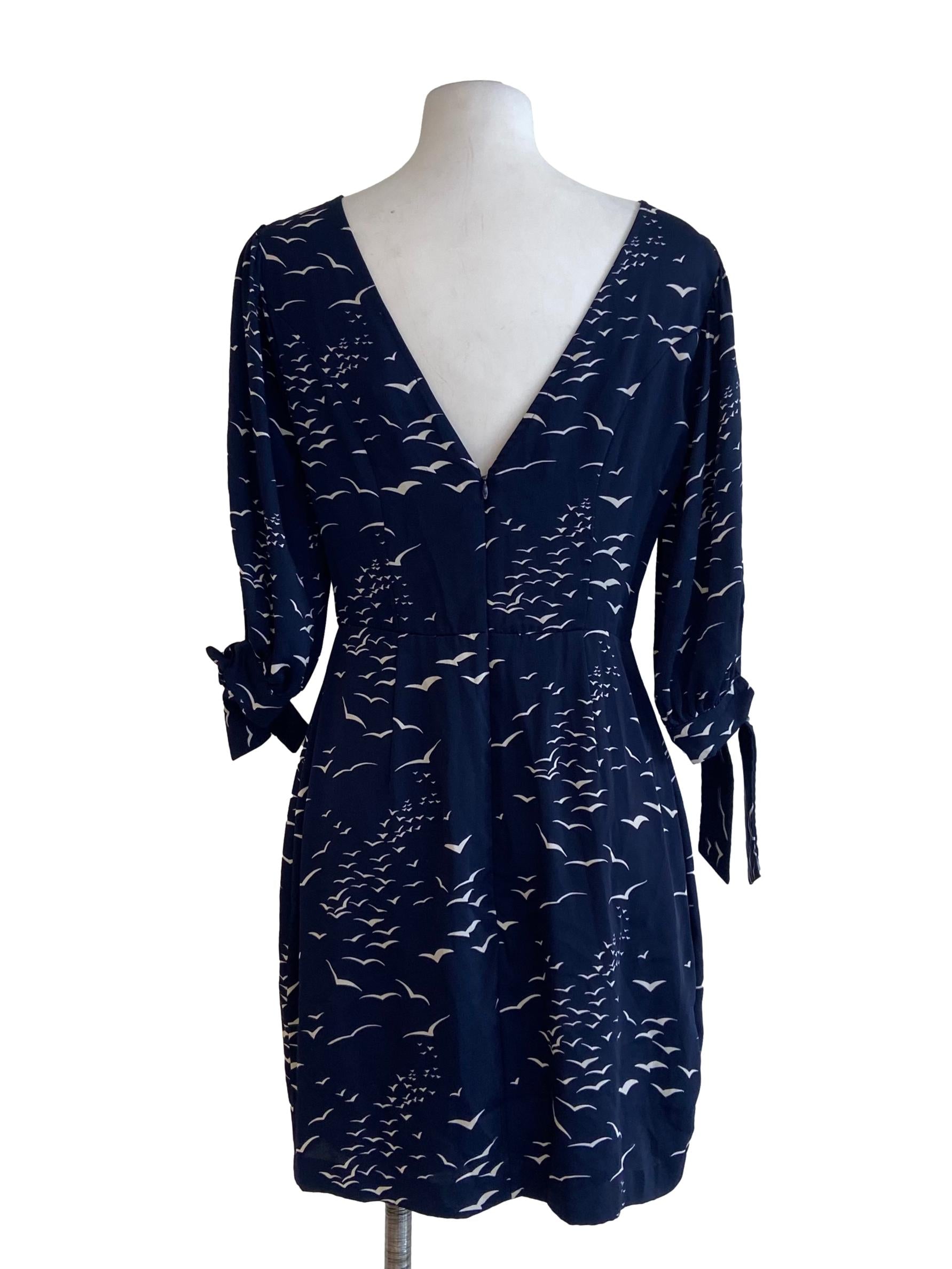 Navy Blue & White Jewel Neck Shift Dress