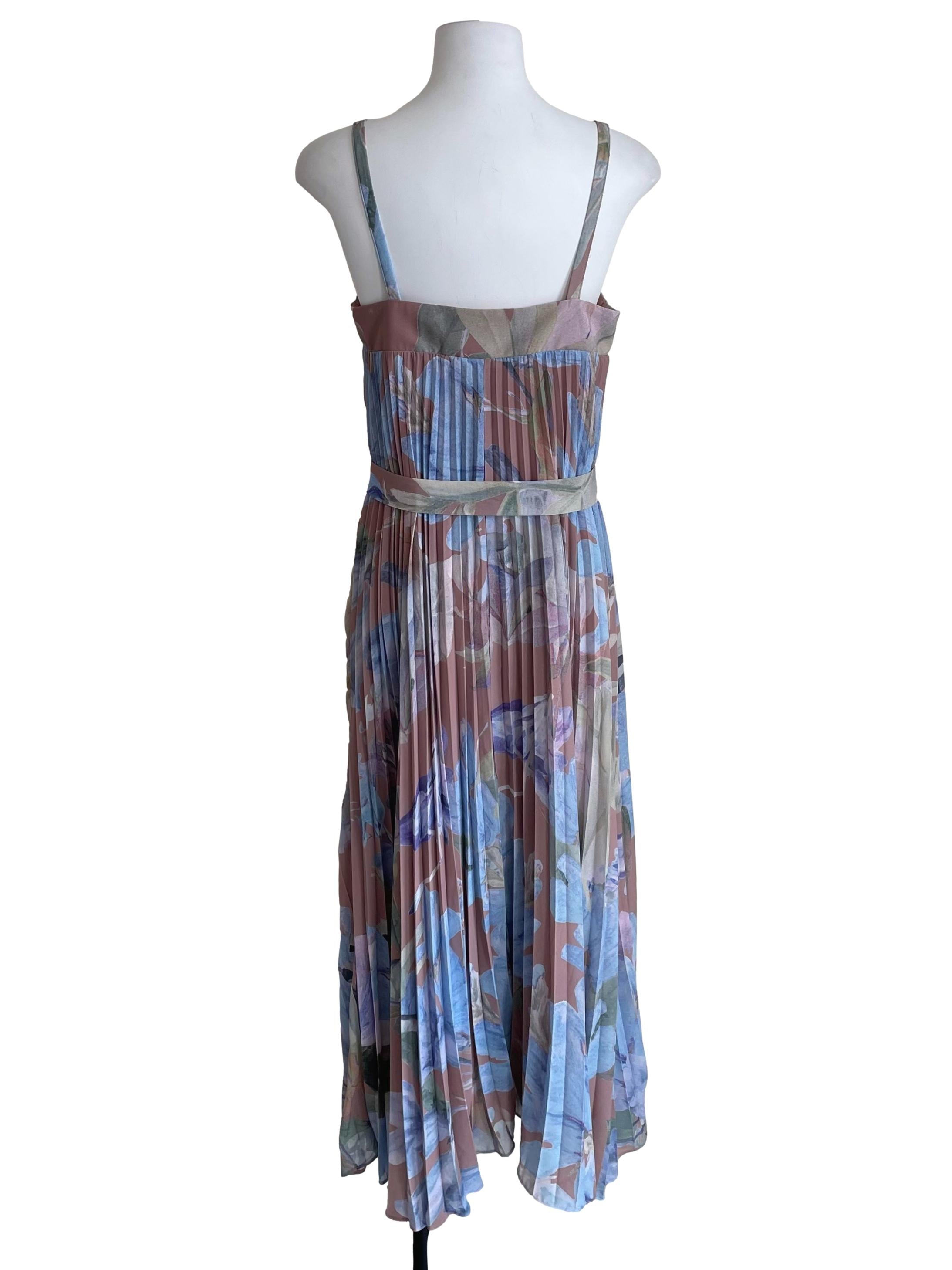 Nude Sepia Beige Floral Accordion Dress